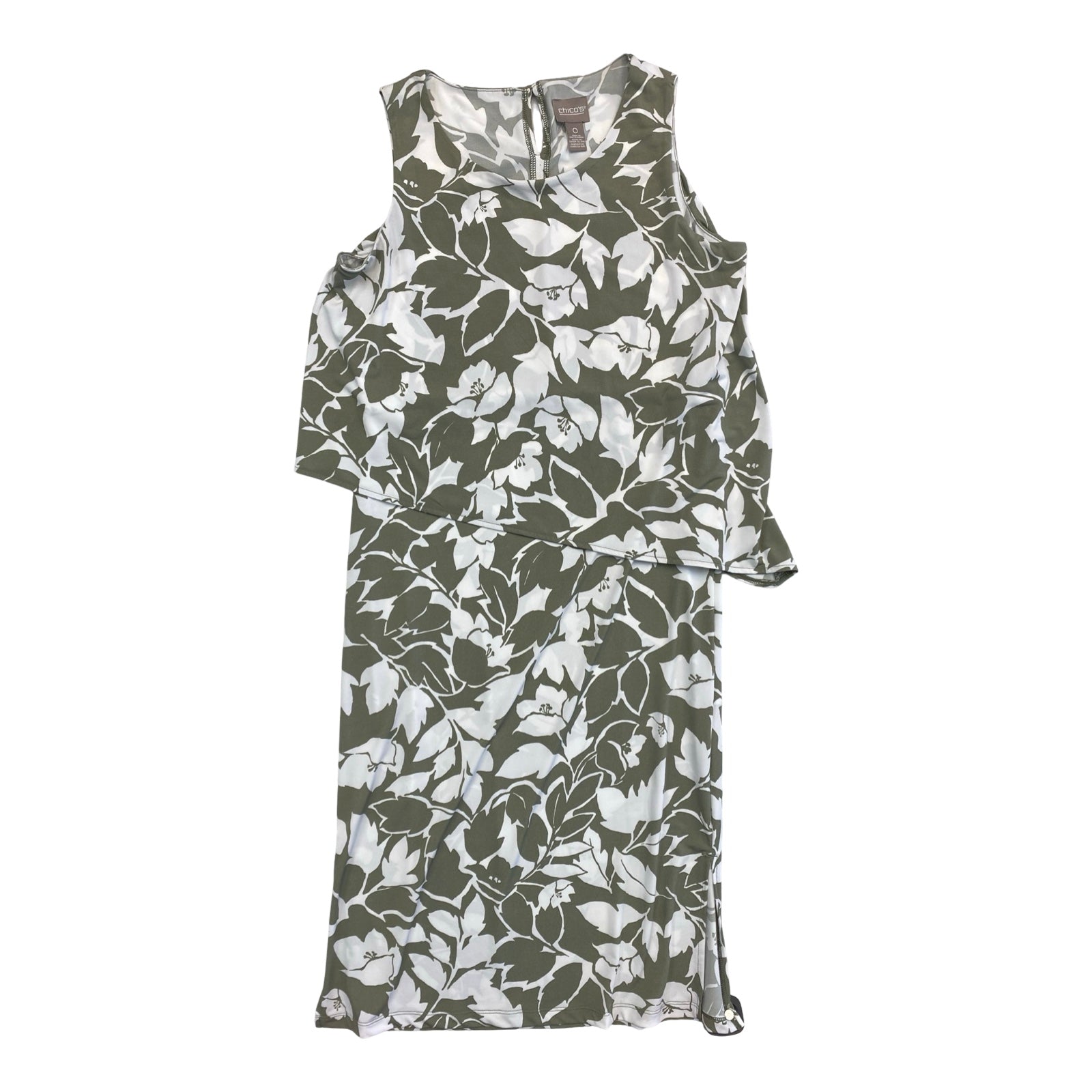 Dress Casual Midi By Chicos In Green & White, Size:S