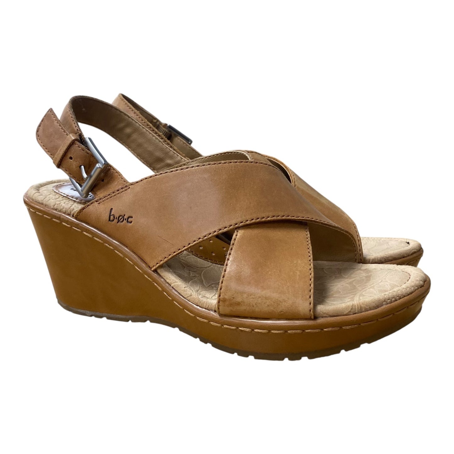 Sandals Heels Wedge By BOC In Tan, Size:7