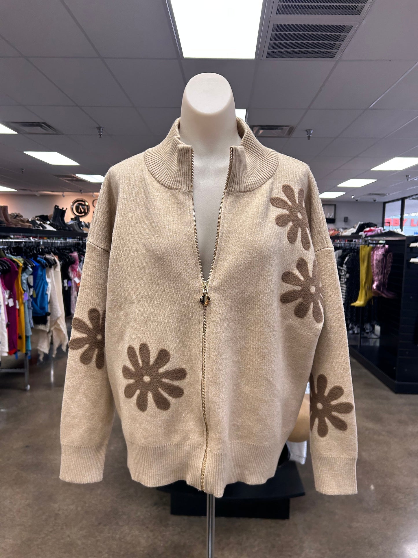 Sweater Cardigan By Sioni In Tan, Size:Xl