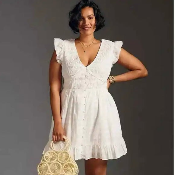 Dress Casual Short By Anthropologie In White, Size: 3x