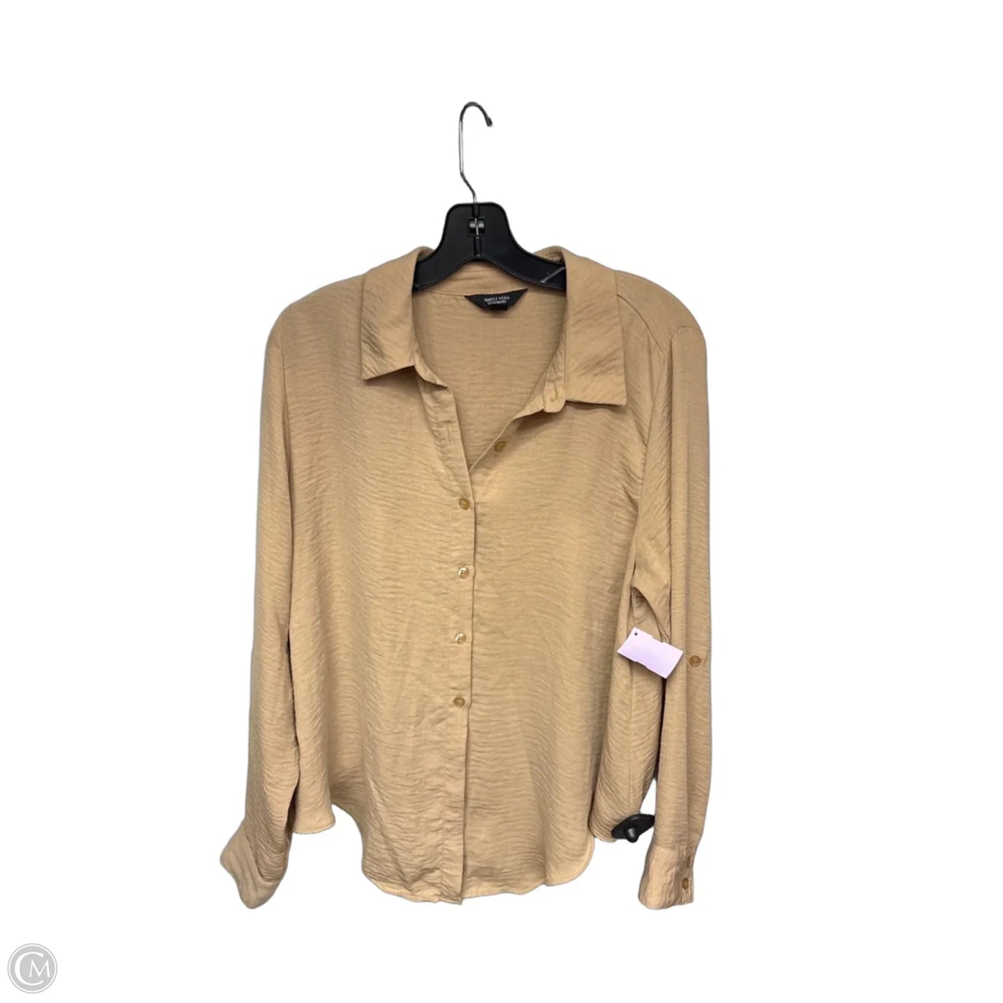 Top Long Sleeve By Simply Vera In Tan, Size: L