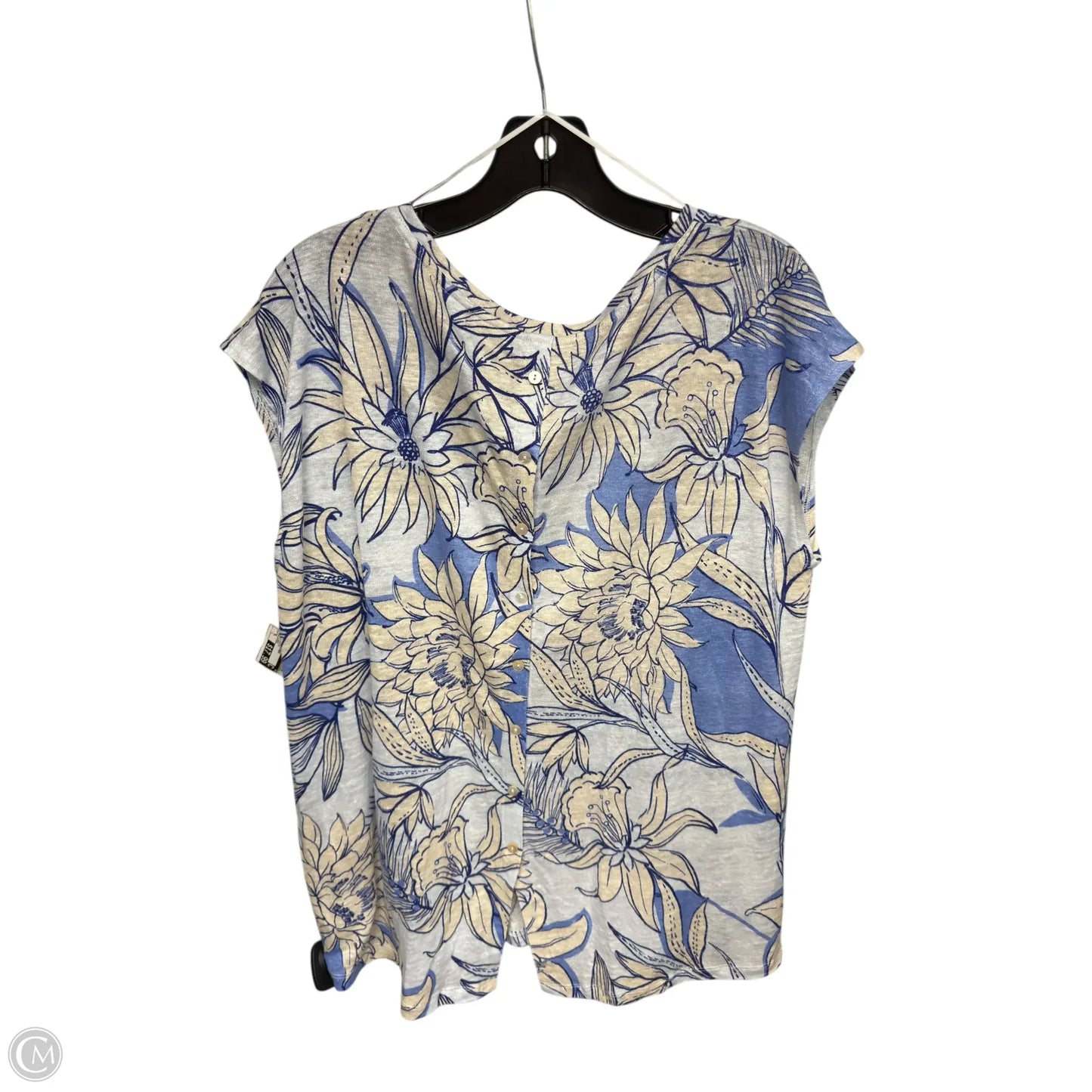 Top Short Sleeve Designer By Halston In Blue & White, Size: Xl