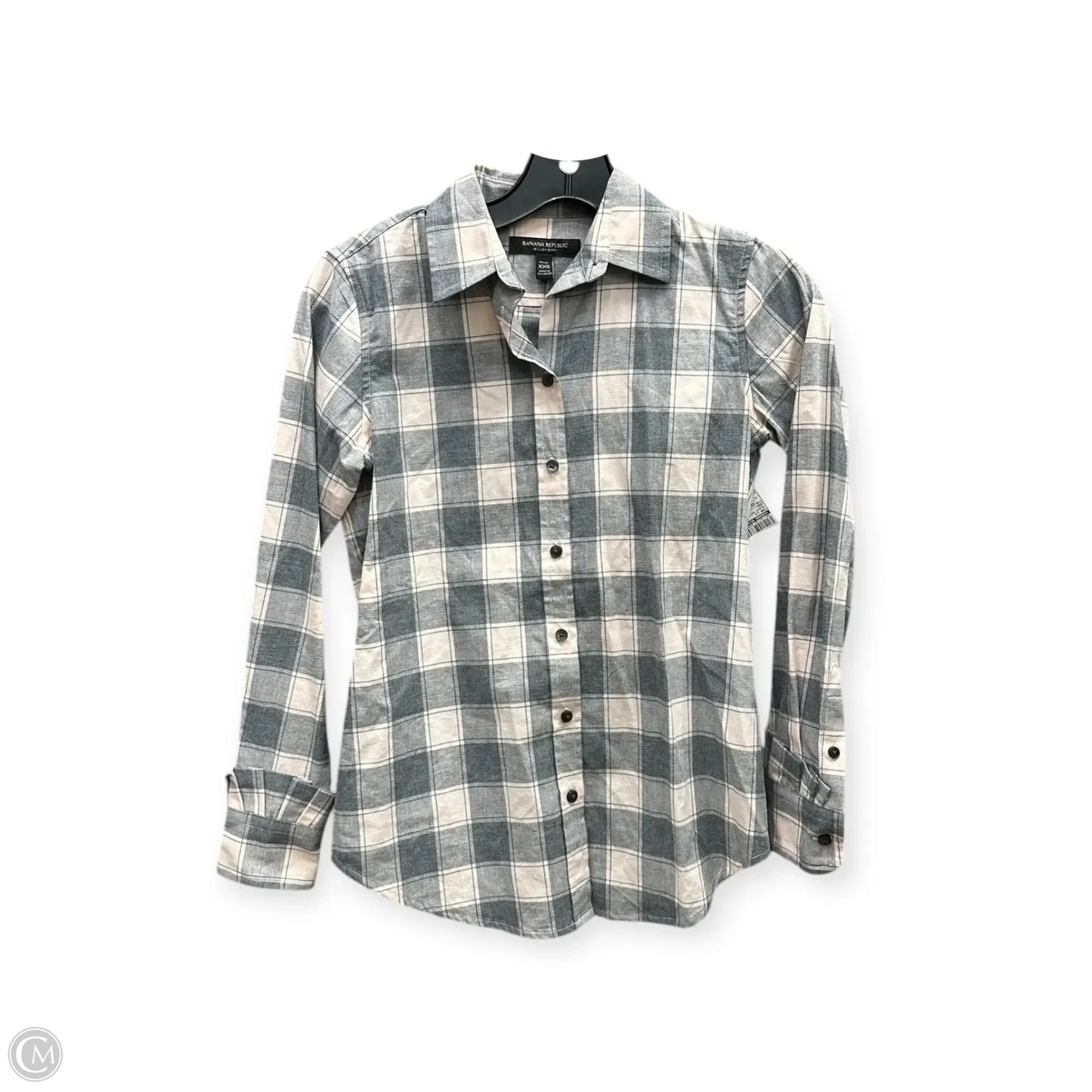 Top Long Sleeve By Banana Republic In Plaid Pattern, Size: Xxs
