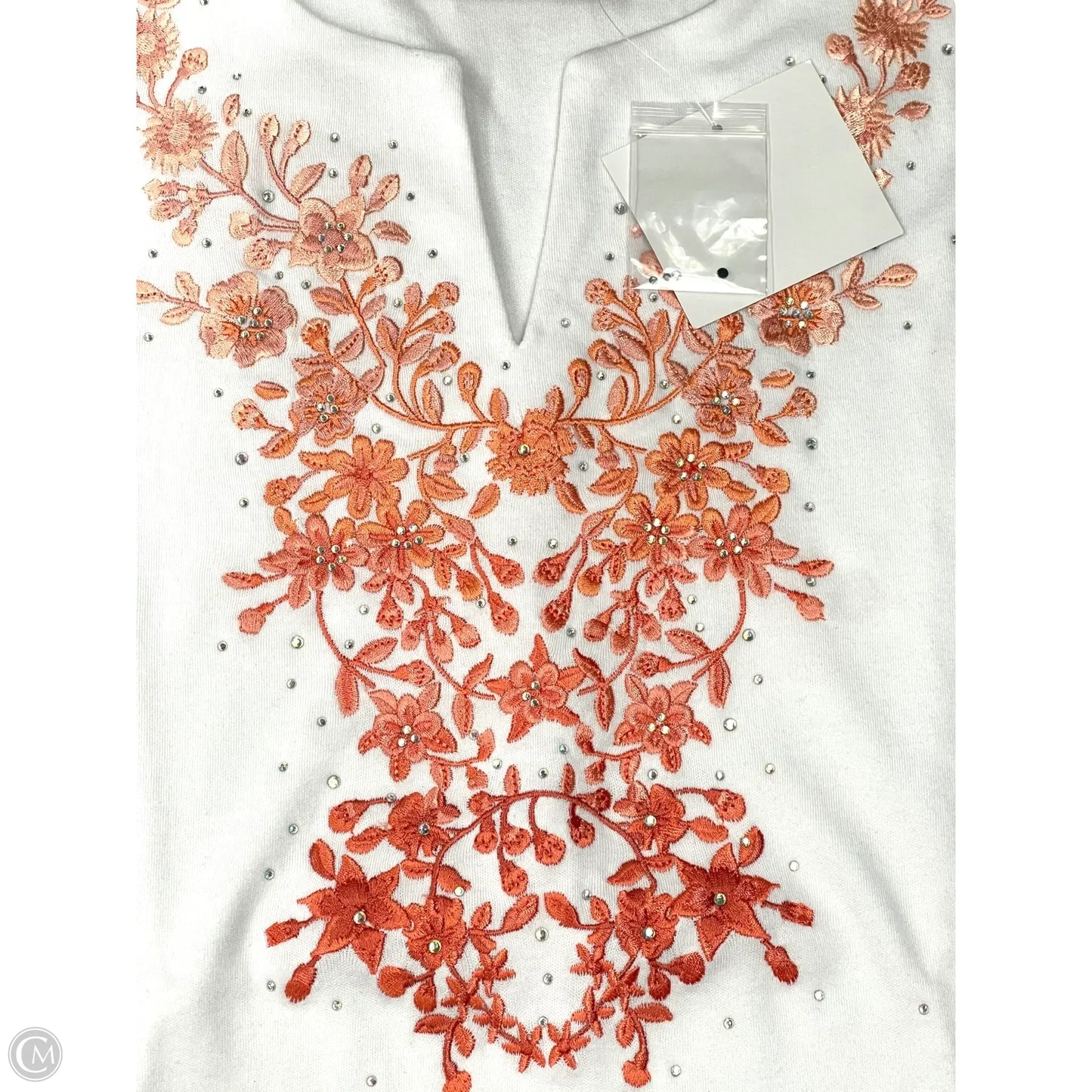 Top 3/4 Sleeve By Quaker Factory In Orange & White, Size: S