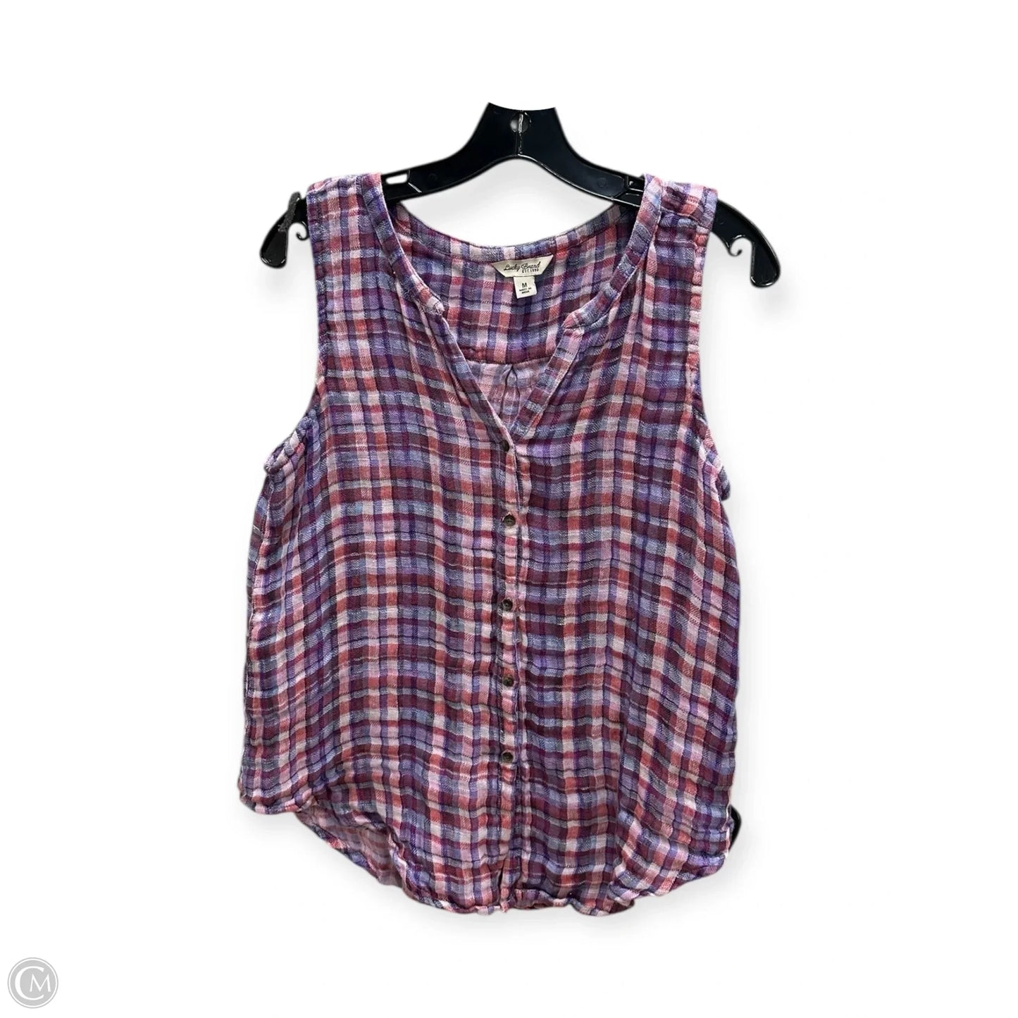 Top Sleeveless By Lucky Brand In Plaid Pattern, Size: M