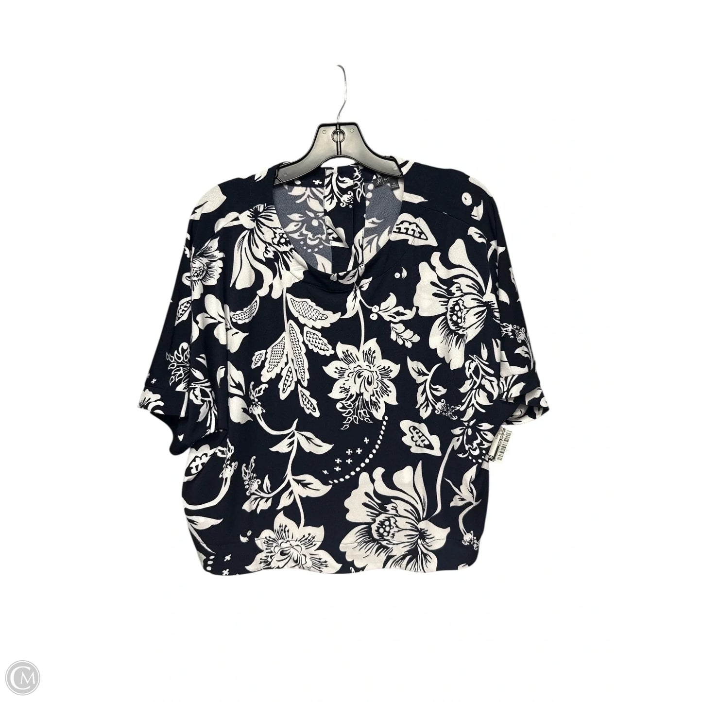 Top Short Sleeve By Adrianna Papell In Blue & White, Size: Xl