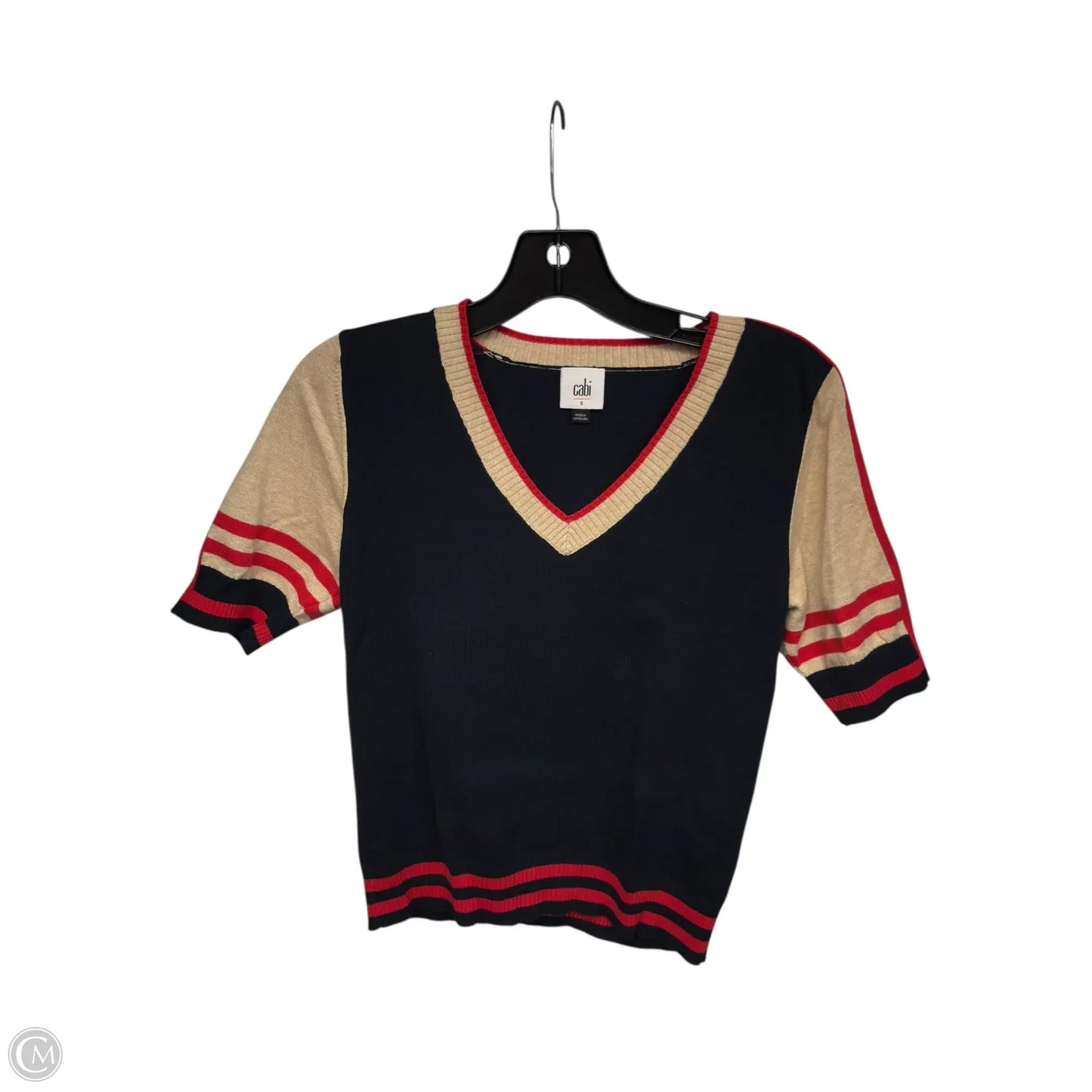 Top Short Sleeve By Cabi In Blue & Tan, Size: S