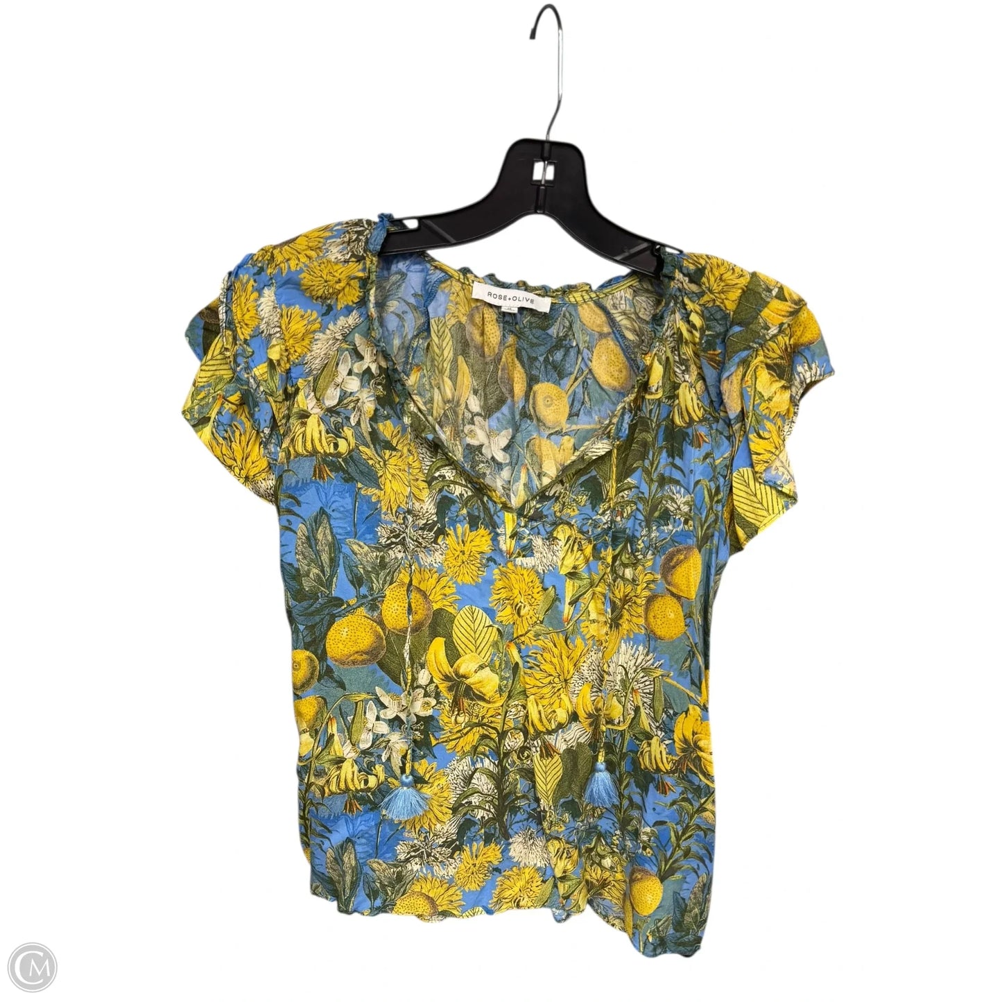 Top Short Sleeve By Rose And Olive In Blue & Yellow, Size: M