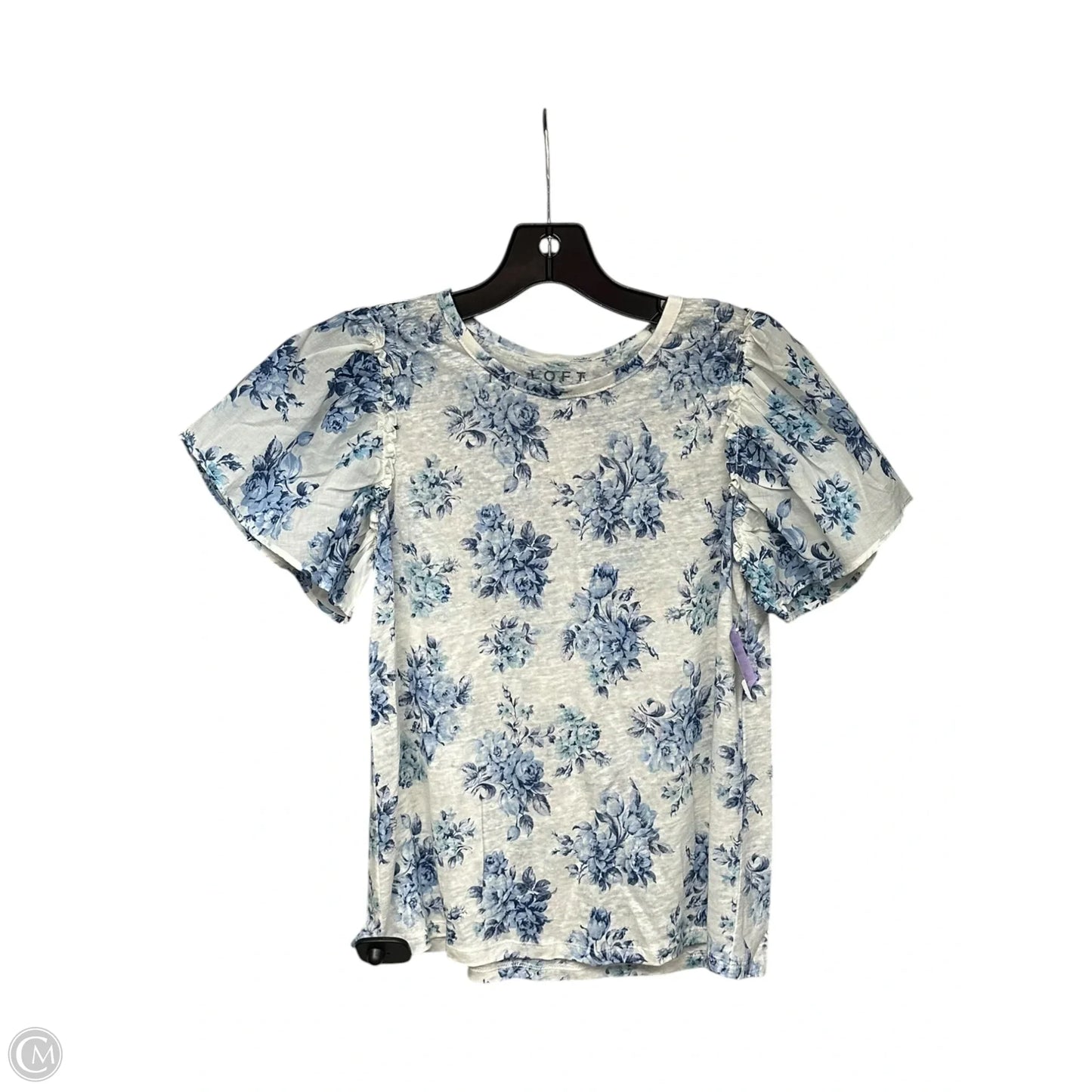 Top Short Sleeve By Loft In Blue & White, Size: Xxsp