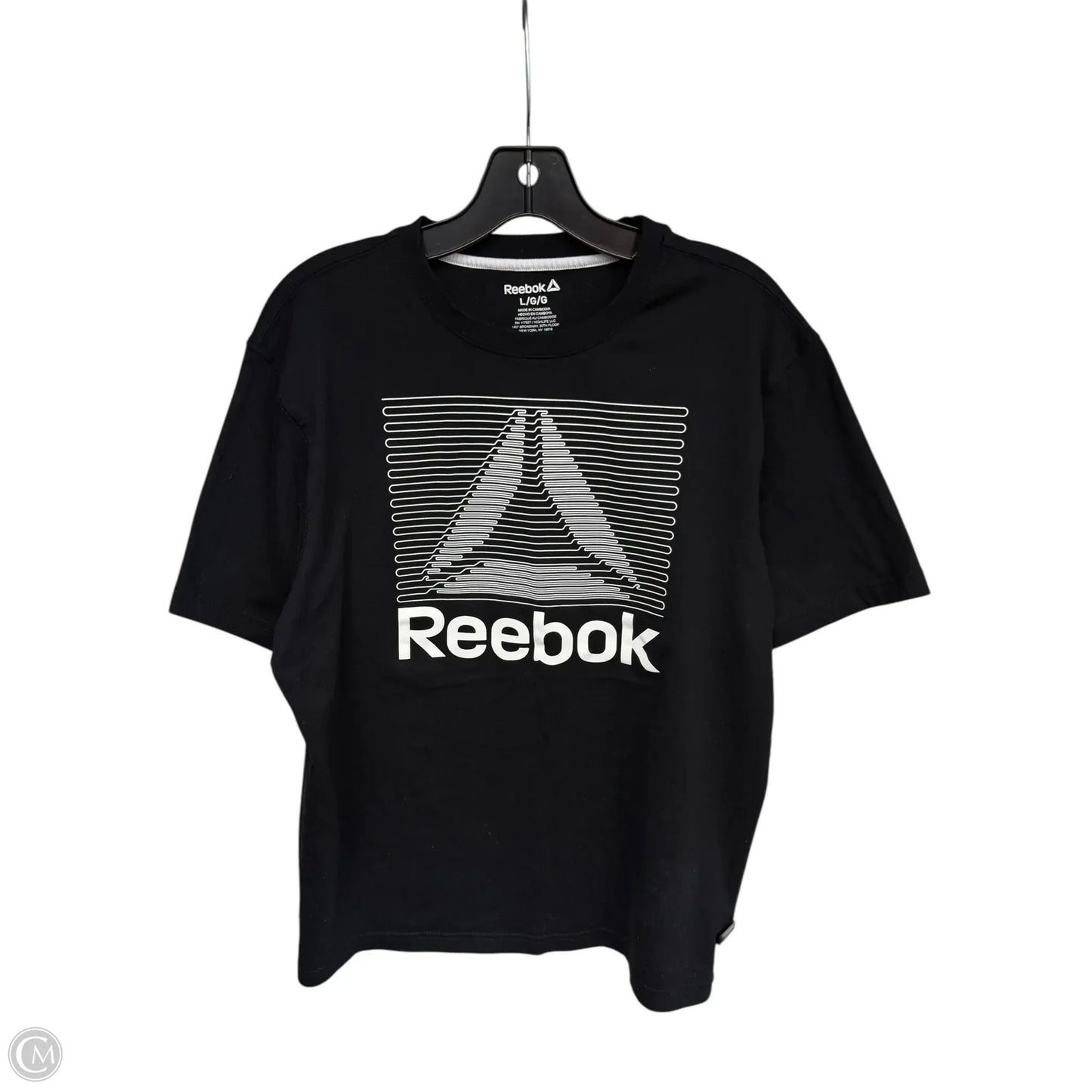 Athletic Top Short Sleeve By Reebok In Black & White, Size: L