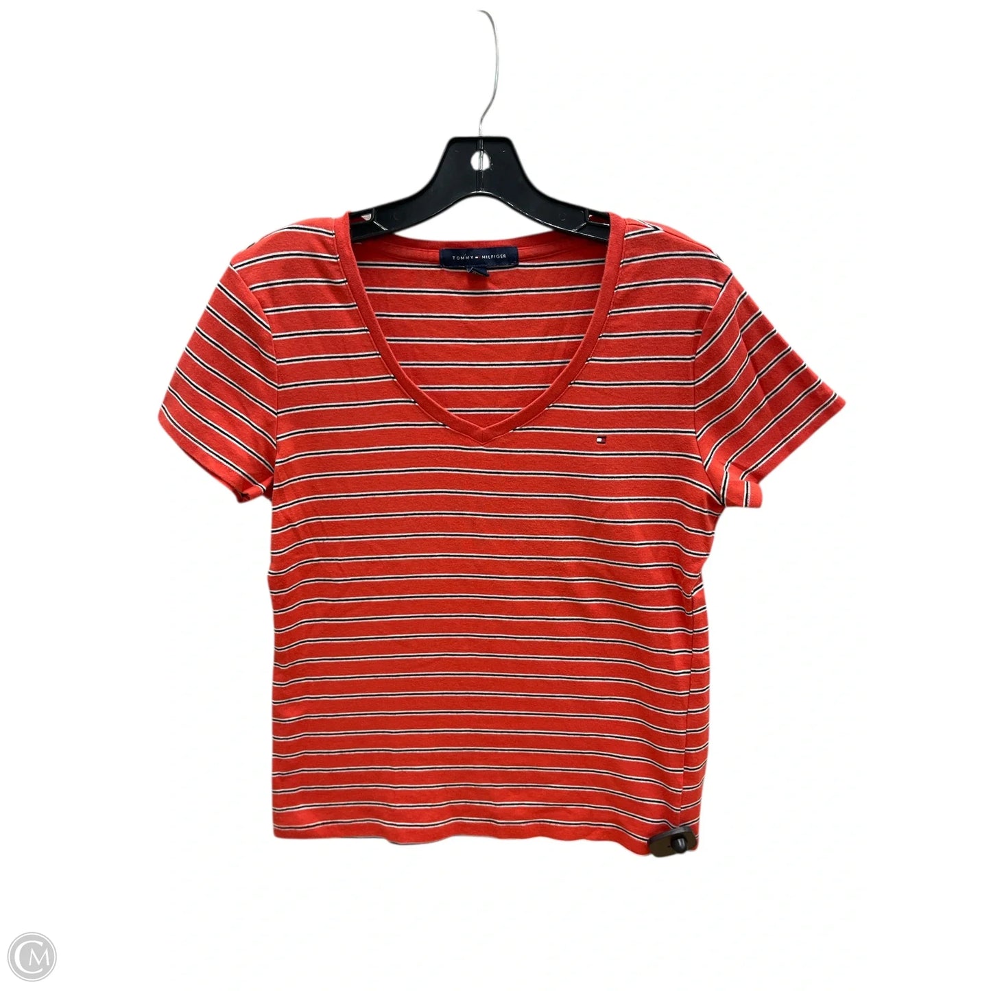Top Short Sleeve Basic By Tommy Hilfiger In Orange & White, Size: L