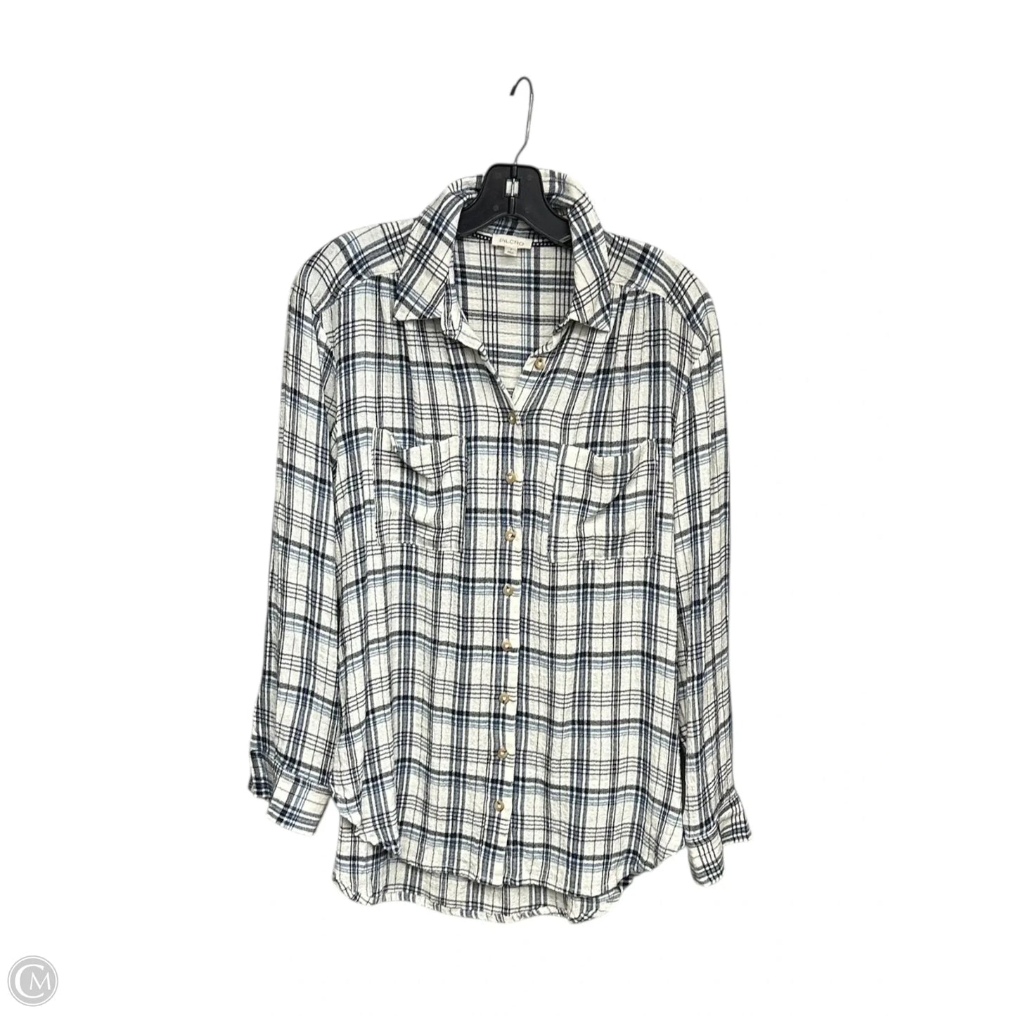 Top Long Sleeve By Pilcro In Blue & White, Size: S