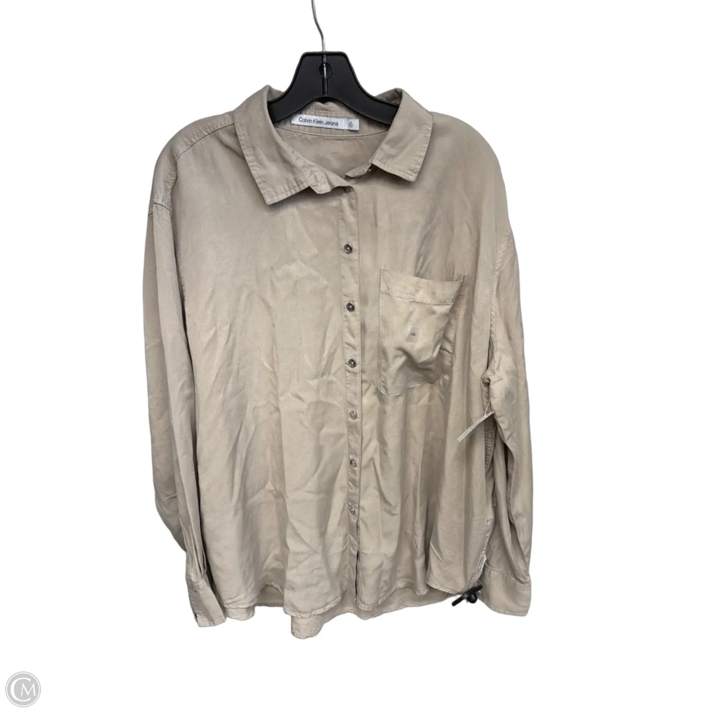 Top Long Sleeve By Calvin Klein In Tan, Size: L