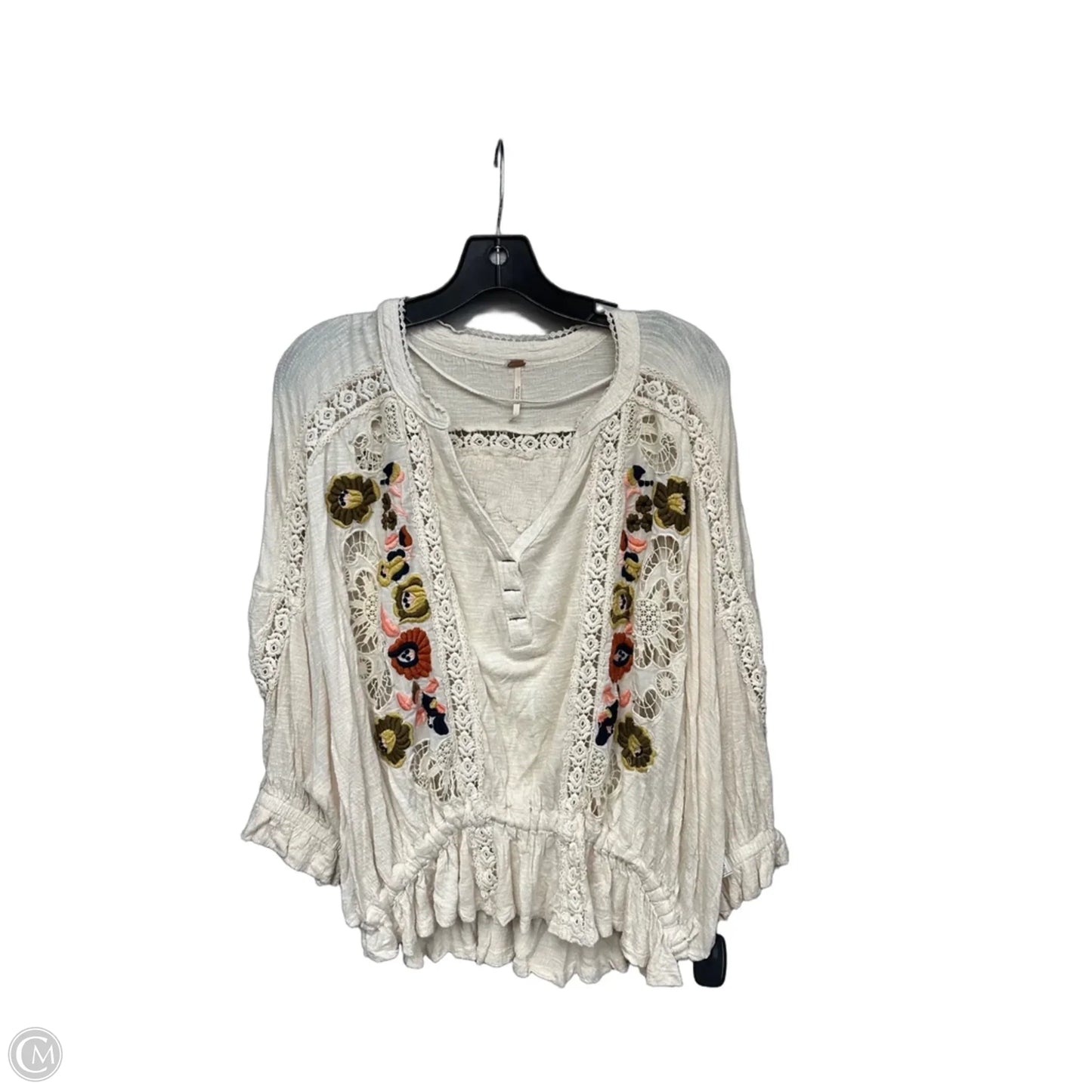 Top Short Sleeve By Free People In Cream & Green, Size: Xs