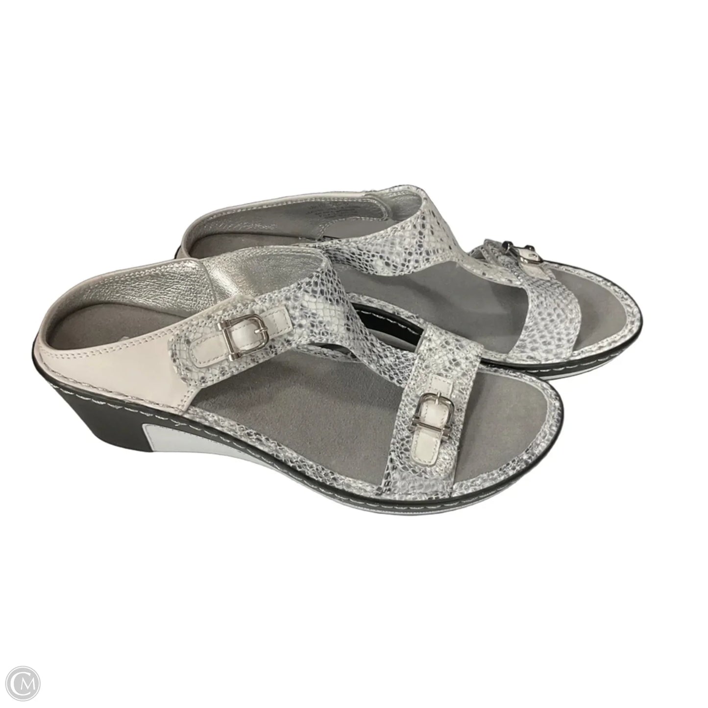 Sandals Heels Wedge By Alegria In Silver & White, Size: 9