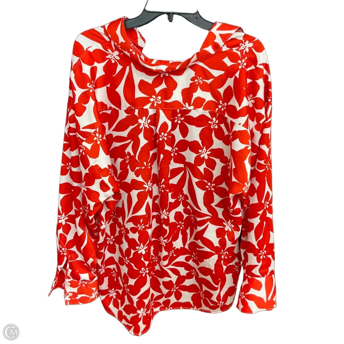 Blouse Long Sleeve By Loft In Red & White, Size: Xxl
