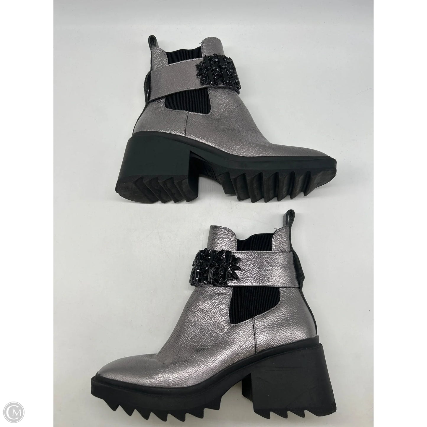 Boots Designer By Karl Lagerfeld In Silver, Size: 9