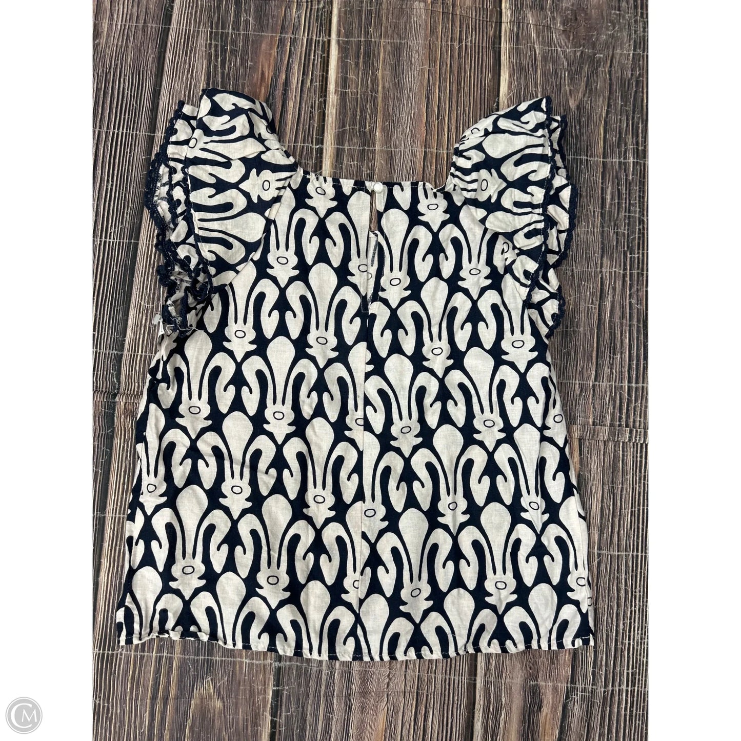 Top Short Sleeve By Christian Siriano In Blue & White, Size: S