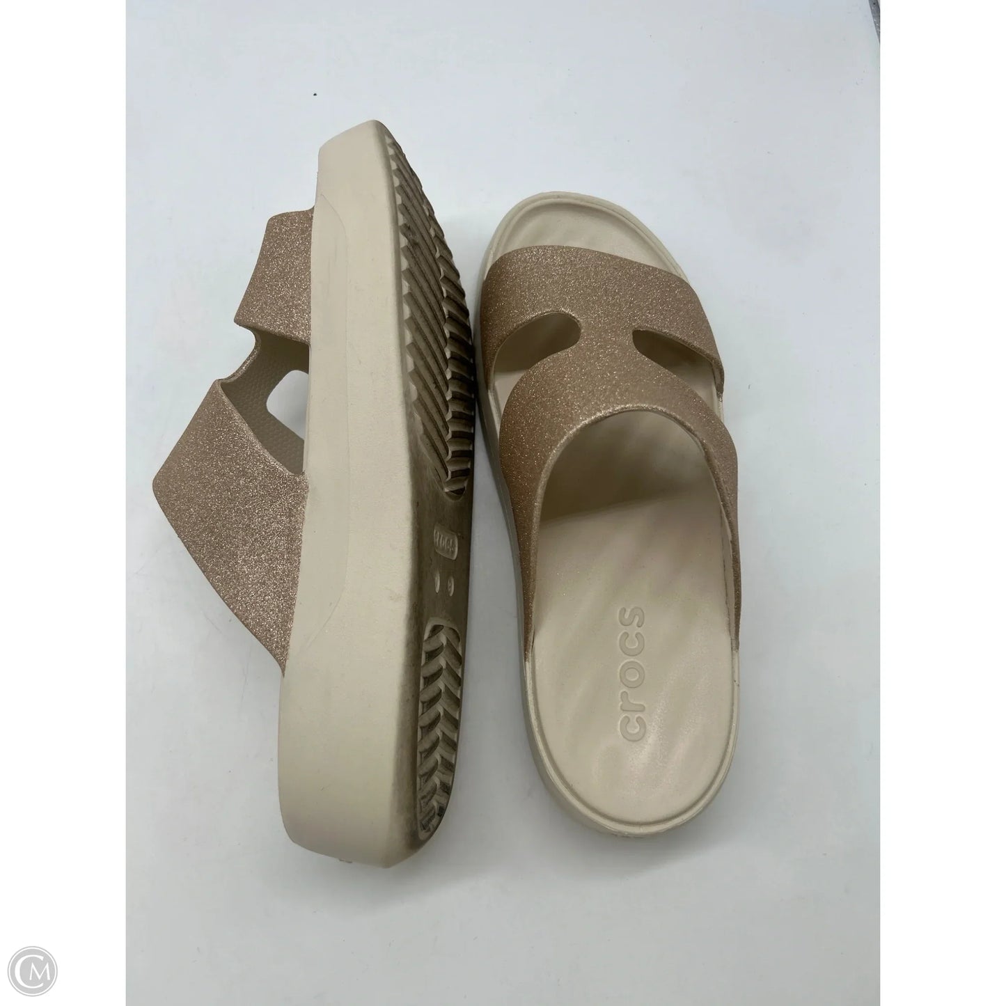 Sandals Heels Platform By Crocs In Gold, Size: 9