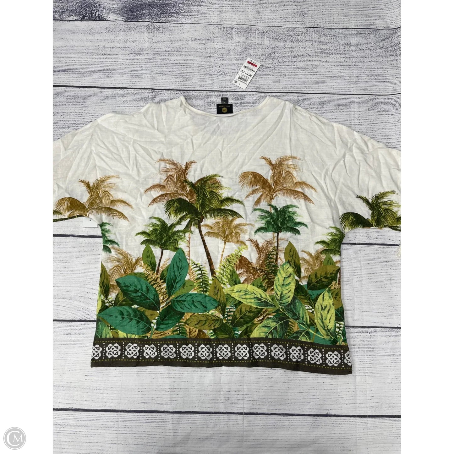 Top Short Sleeve By Jm Collections In Tropical Print, Size: Lp