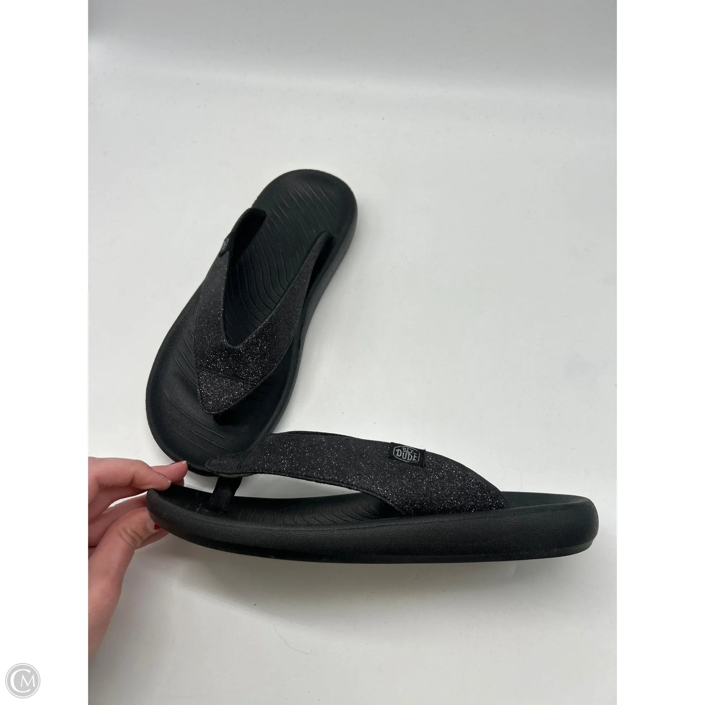 Sandals Flip Flops By Hey Dude In Black, Size: 8