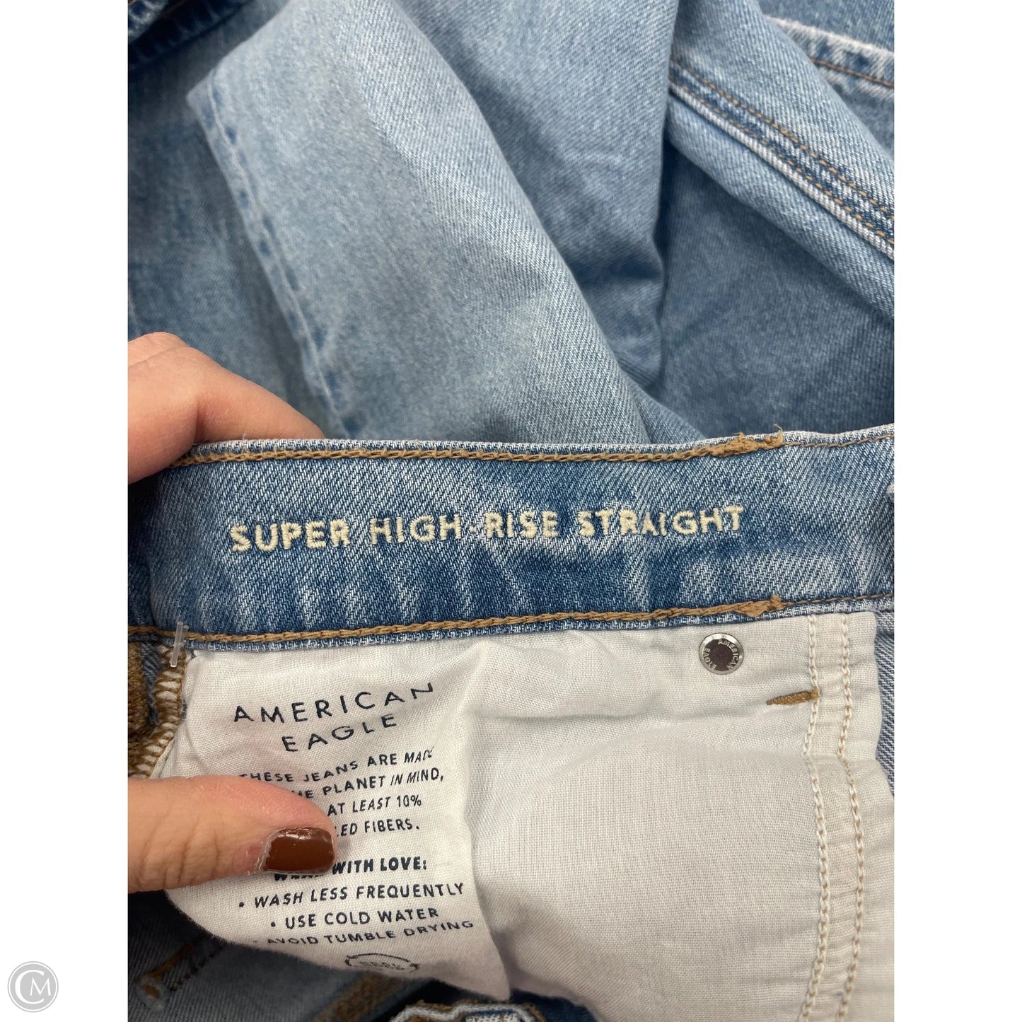 Jeans Straight By American Eagle In Blue Denim, Size: 8