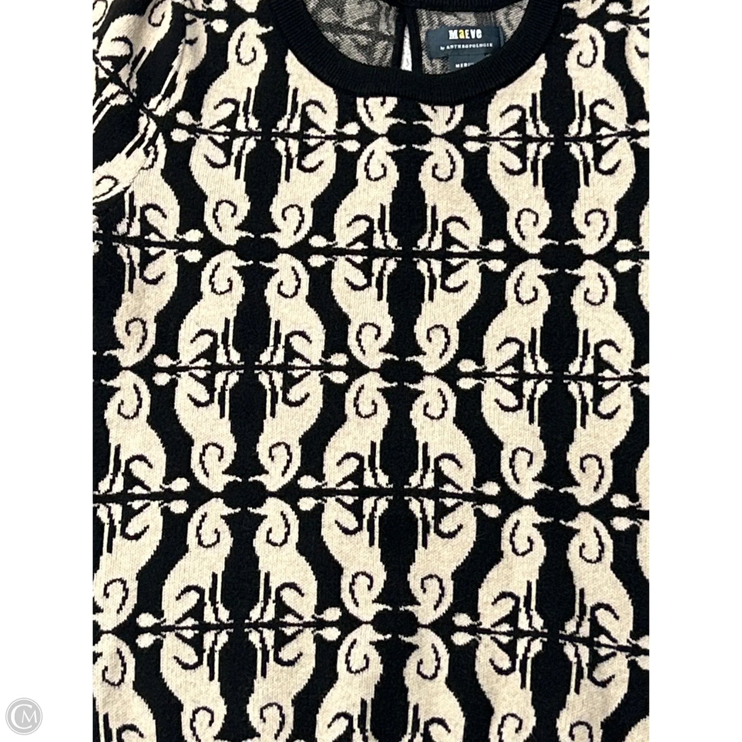 Sweater Short Sleeve By Anthropologie In Black & Cream, Size: M