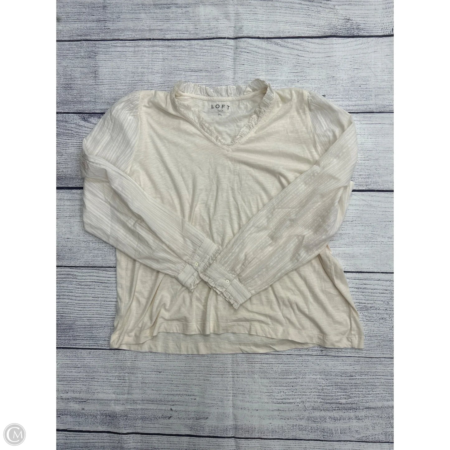 Top Long Sleeve By Loft In Cream, Size: Xl