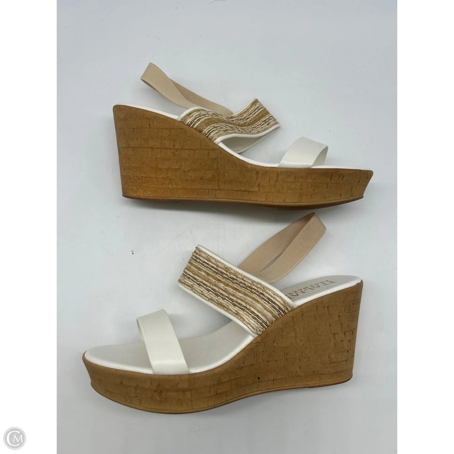 Sandals Heels Wedge By Italian Shoemakers In White, Size: 11