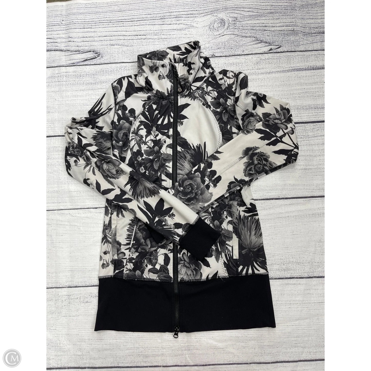 Athletic Jacket By Lululemon In Black & White, Size: 6