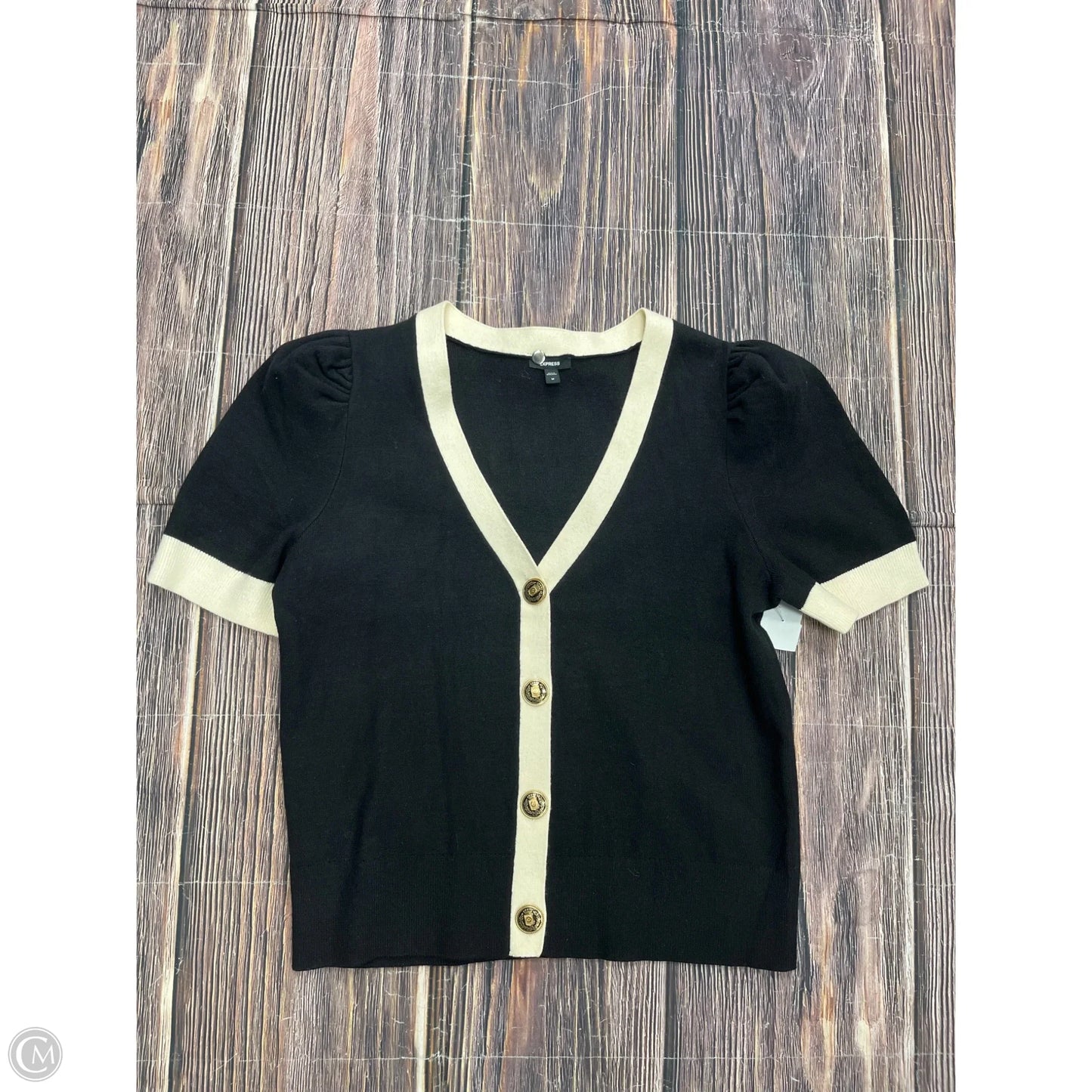 Sweater Cardigan By Express In Black & Cream, Size: M