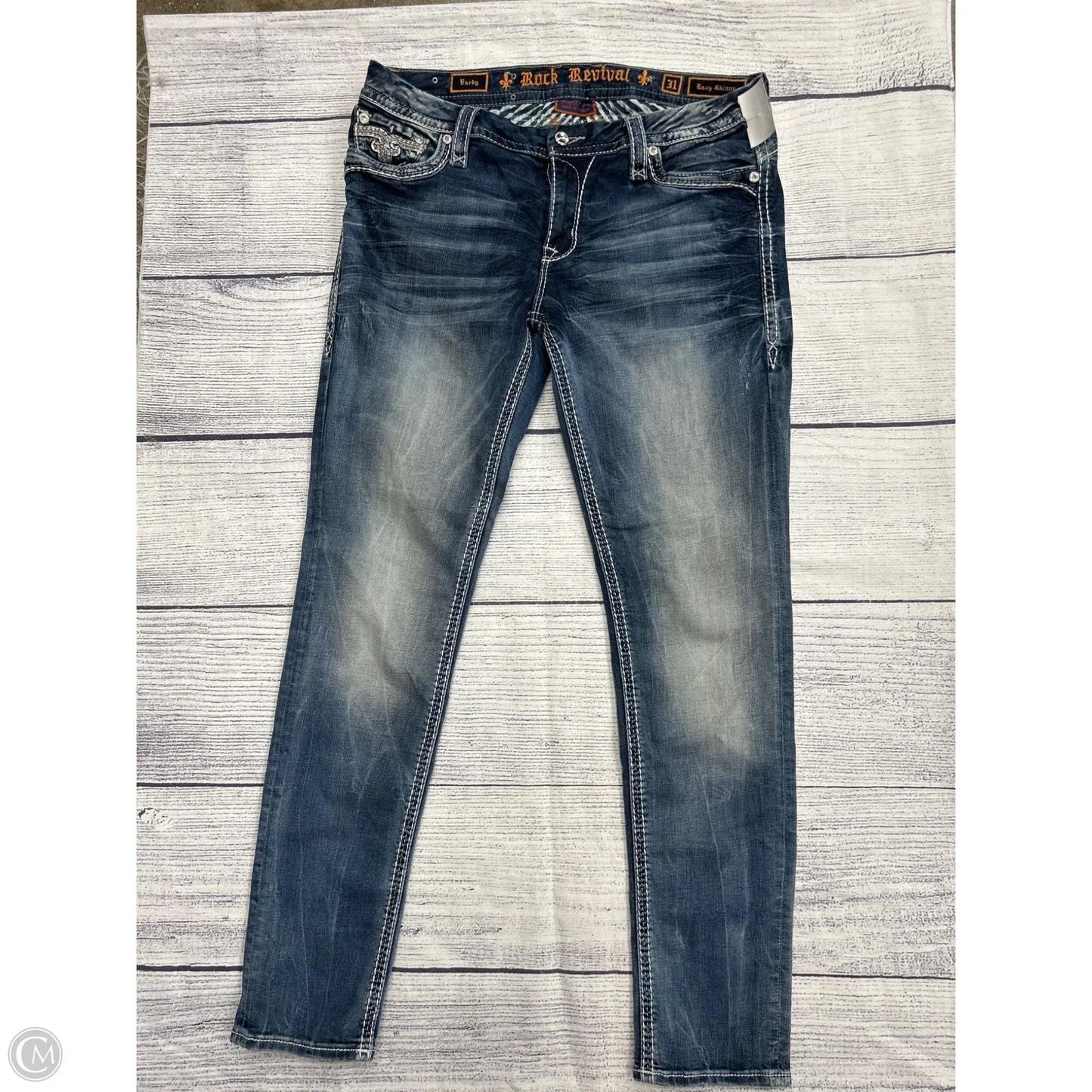 Jeans Skinny By Rock Revival In Blue Denim, Size: 12