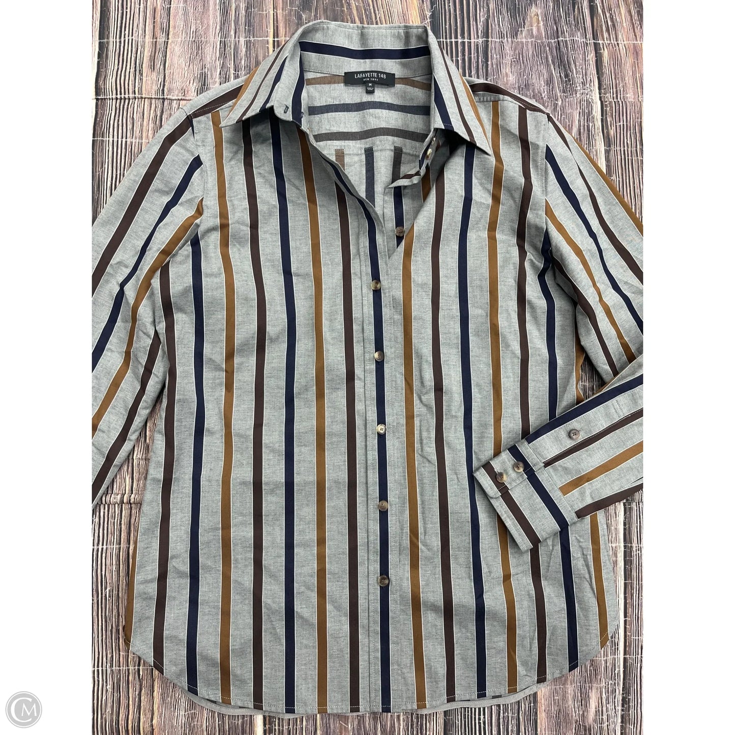 Top Long Sleeve Designer By Lafayette 148 In Grey, Size: M