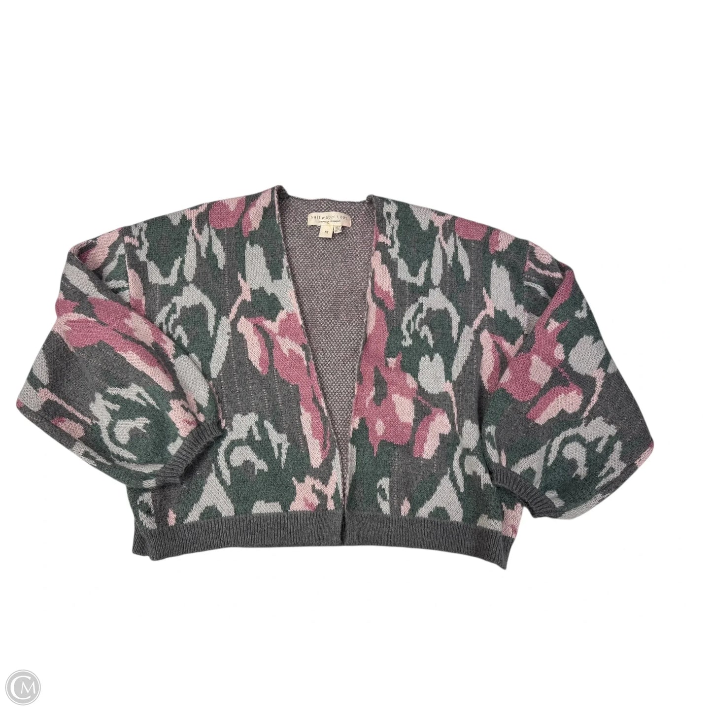 Sweater Cardigan By Saltwater Luxe In Grey & Pink, Size: M