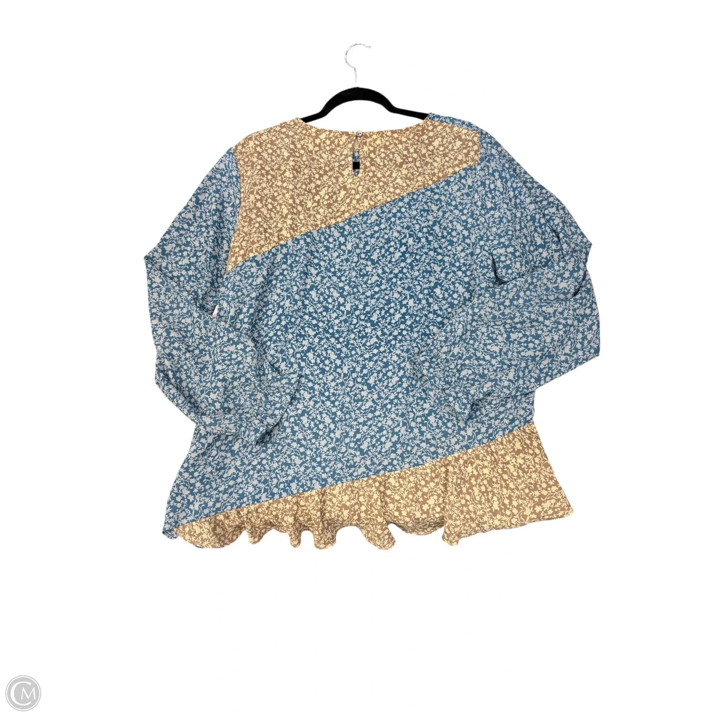 Blouse Long Sleeve By Logo In Blue & Cream, Size: Xl