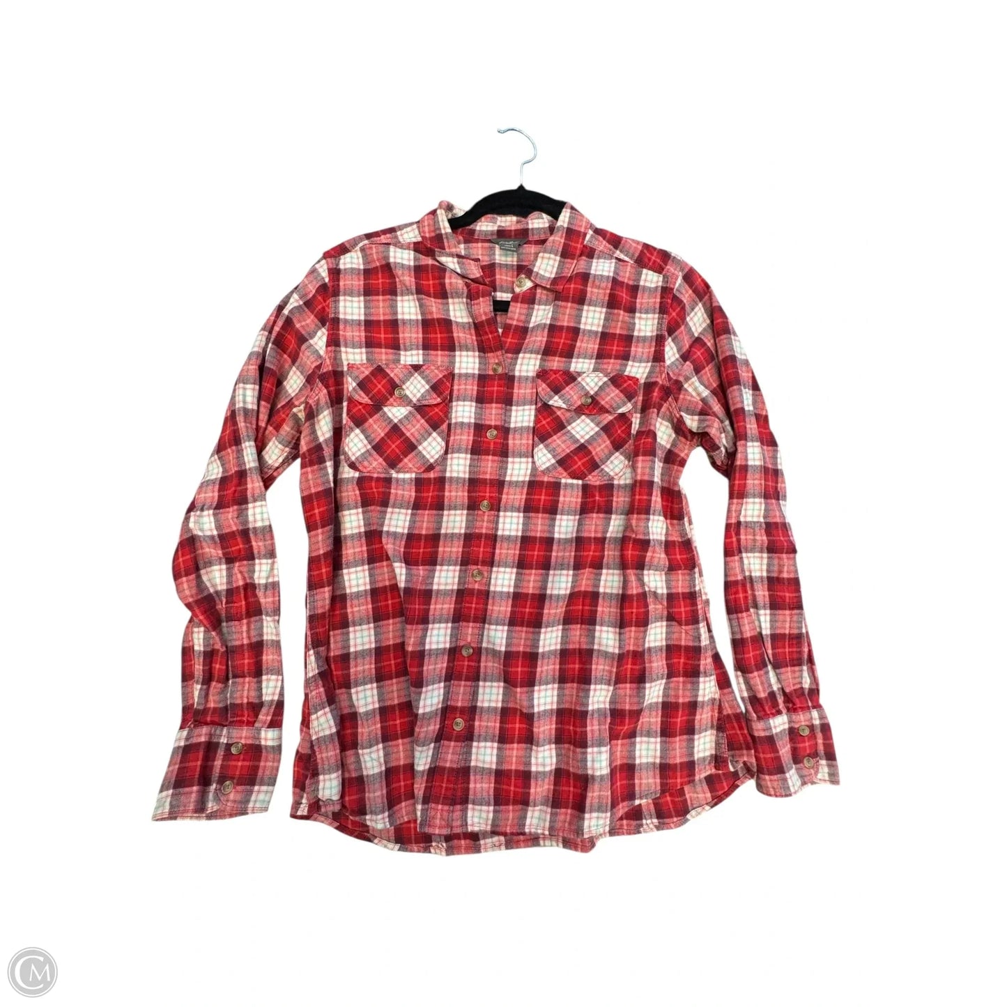 Top Long Sleeve By Eddie Bauer In Plaid Pattern, Size: L