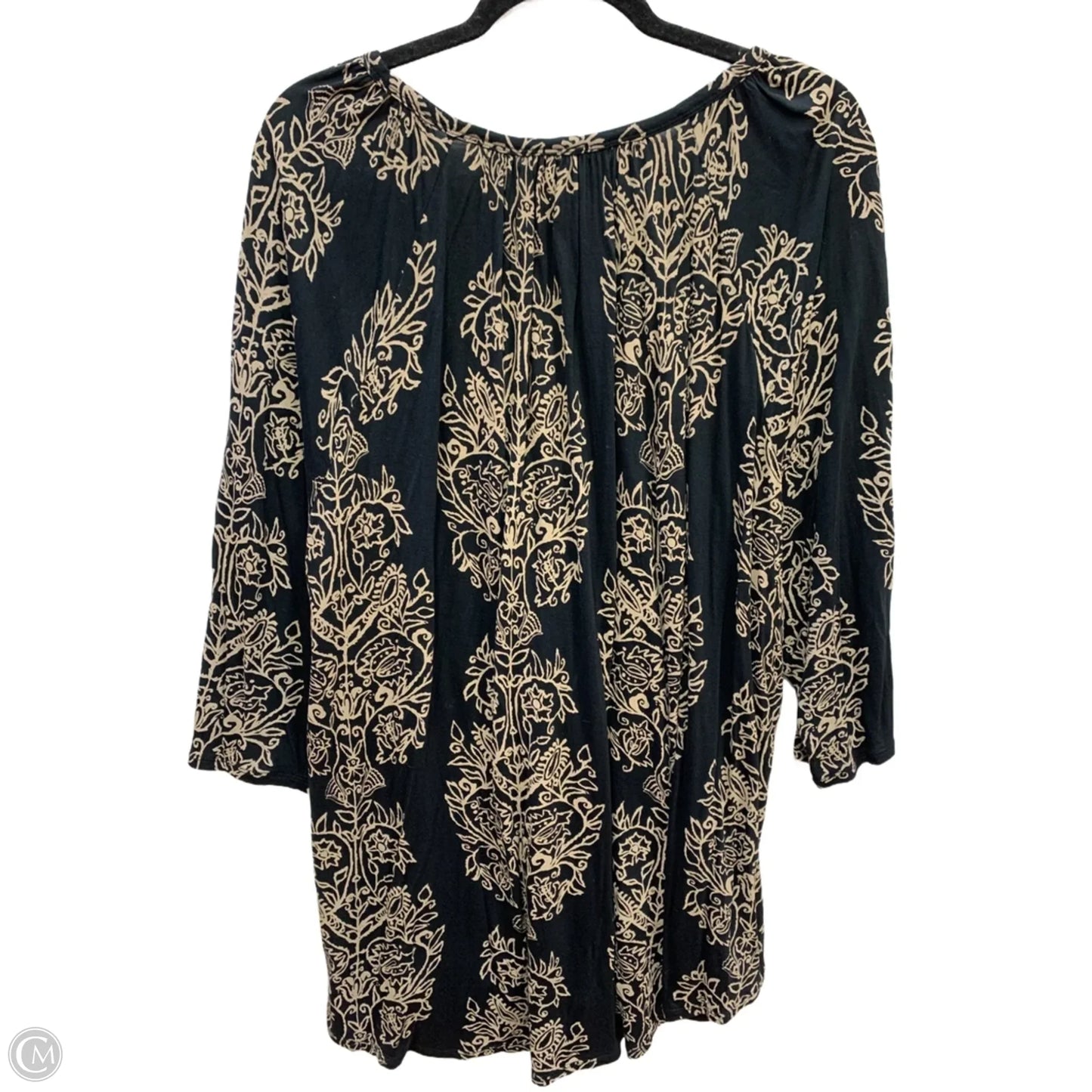 Blouse Long Sleeve By Lucky Brand In Black & Tan, Size: 3x