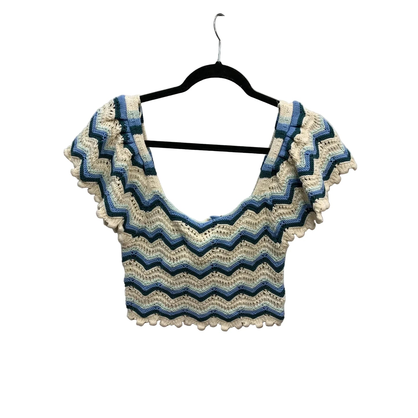 Top Short Sleeve By Zara In Blue & Cream, Size: M