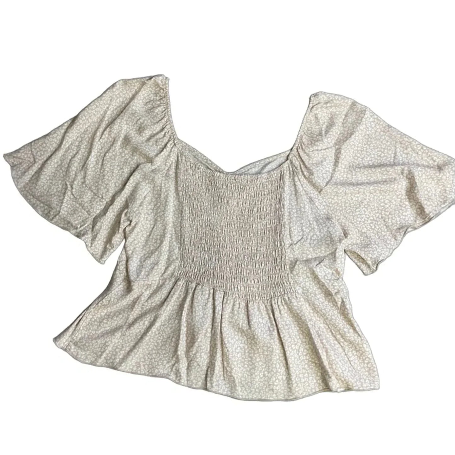 Top Short Sleeve By Urban Romantics In Tan & White, Size: L