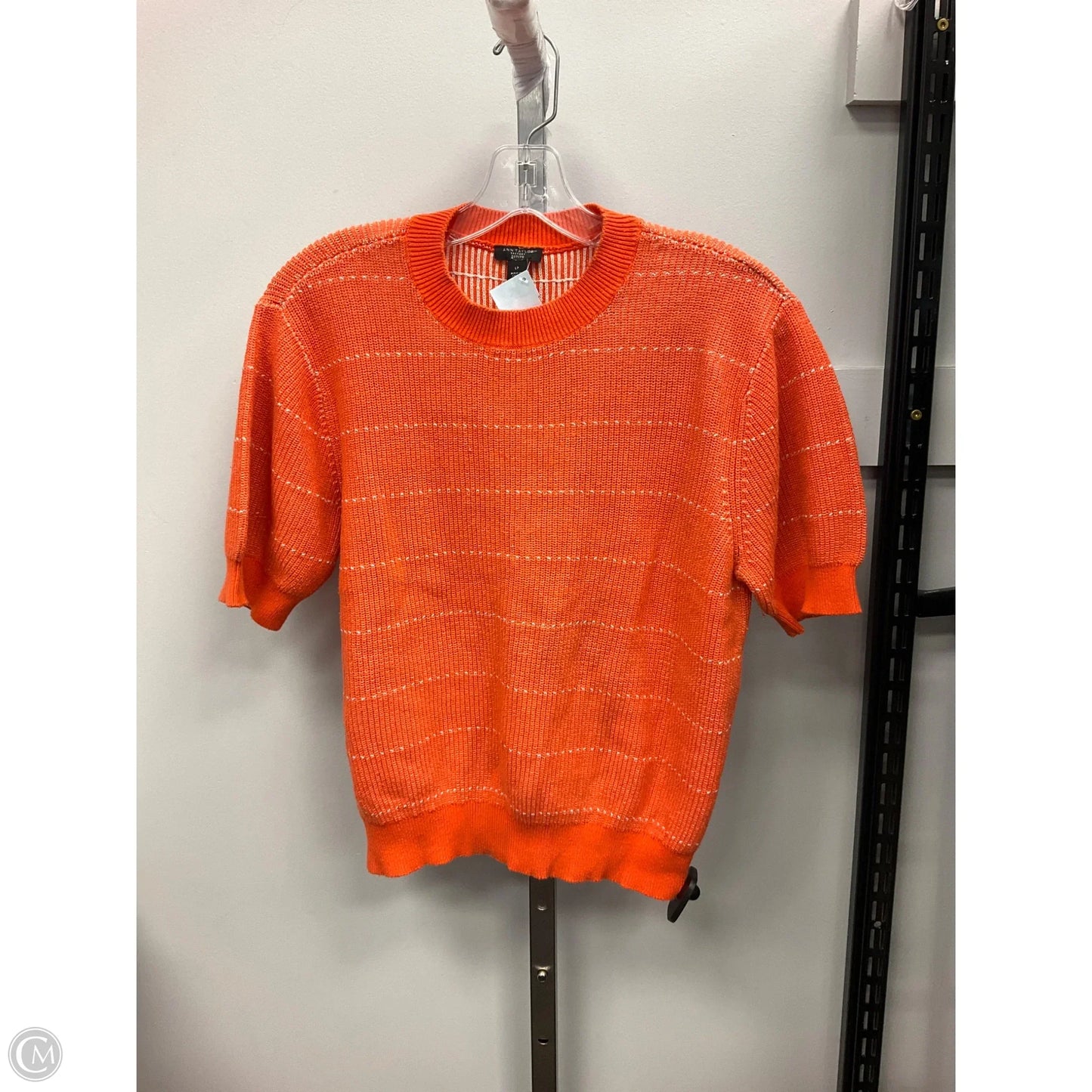 Sweater Short Sleeve By Ann Taylor In Orange & White, Size: Lp