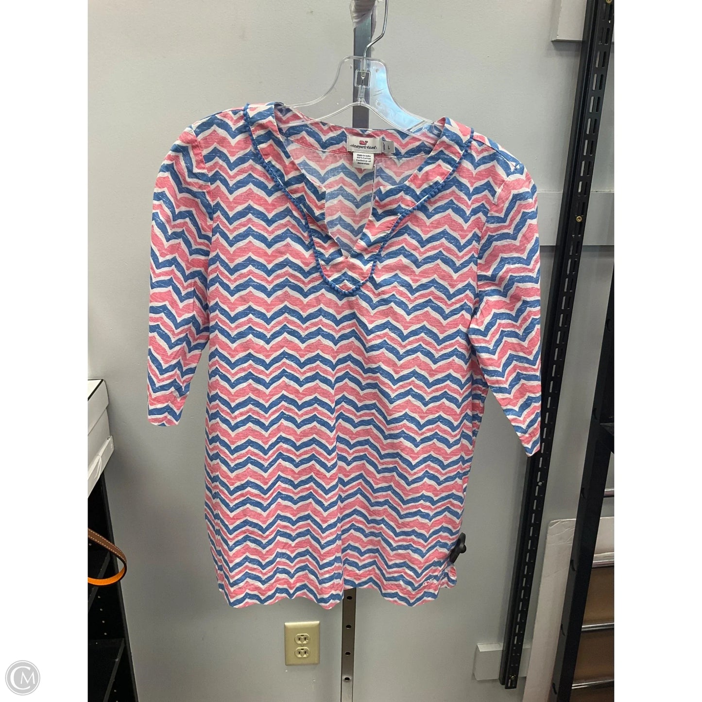 Top 3/4 Sleeve By Vineyard Vines In Blue & Pink, Size: L