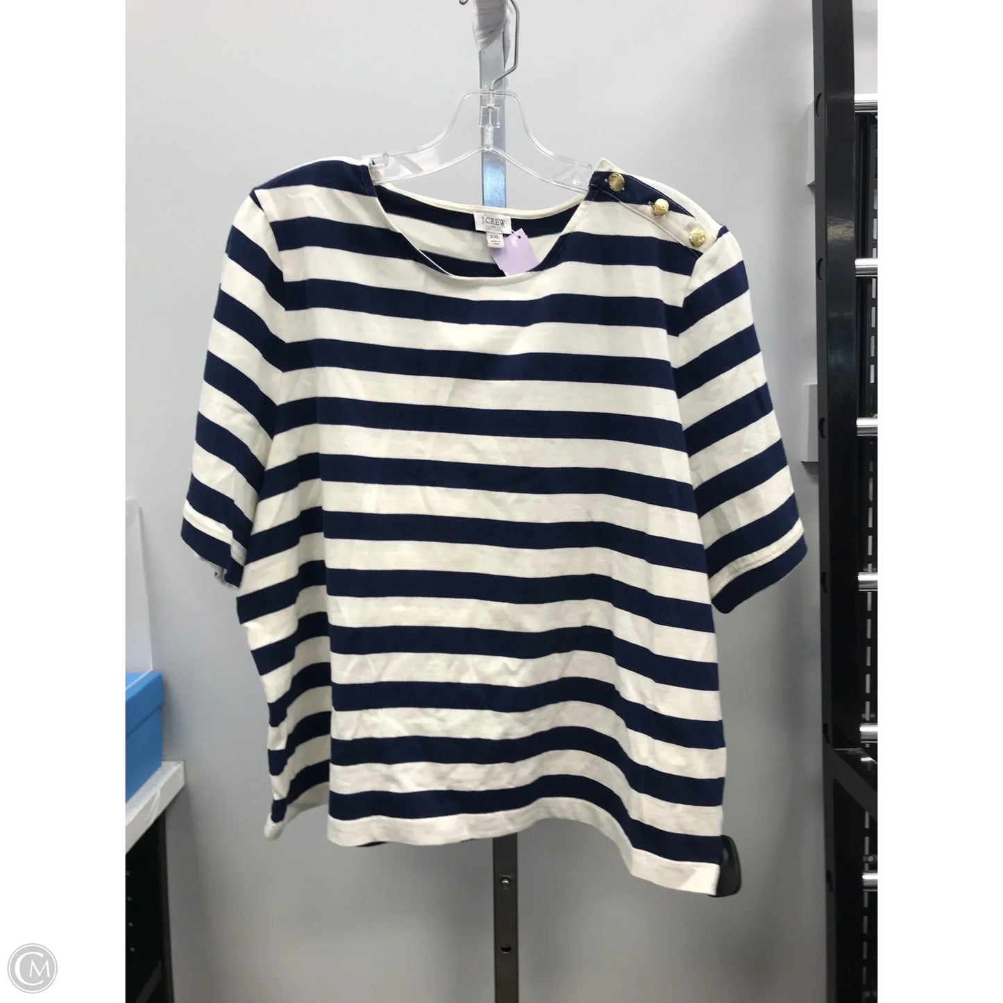 Top Short Sleeve By J. Crew In Blue & Cream, Size: Xxl