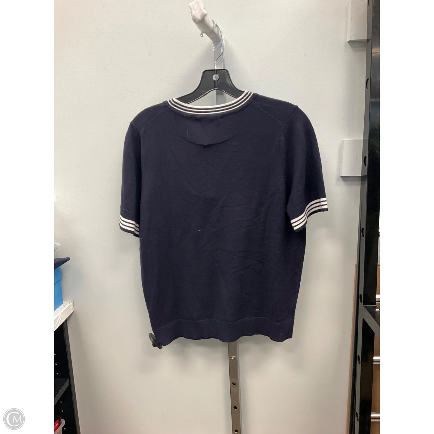 Sweater Short Sleeve By Free Assembly In Blue & White, Size: L