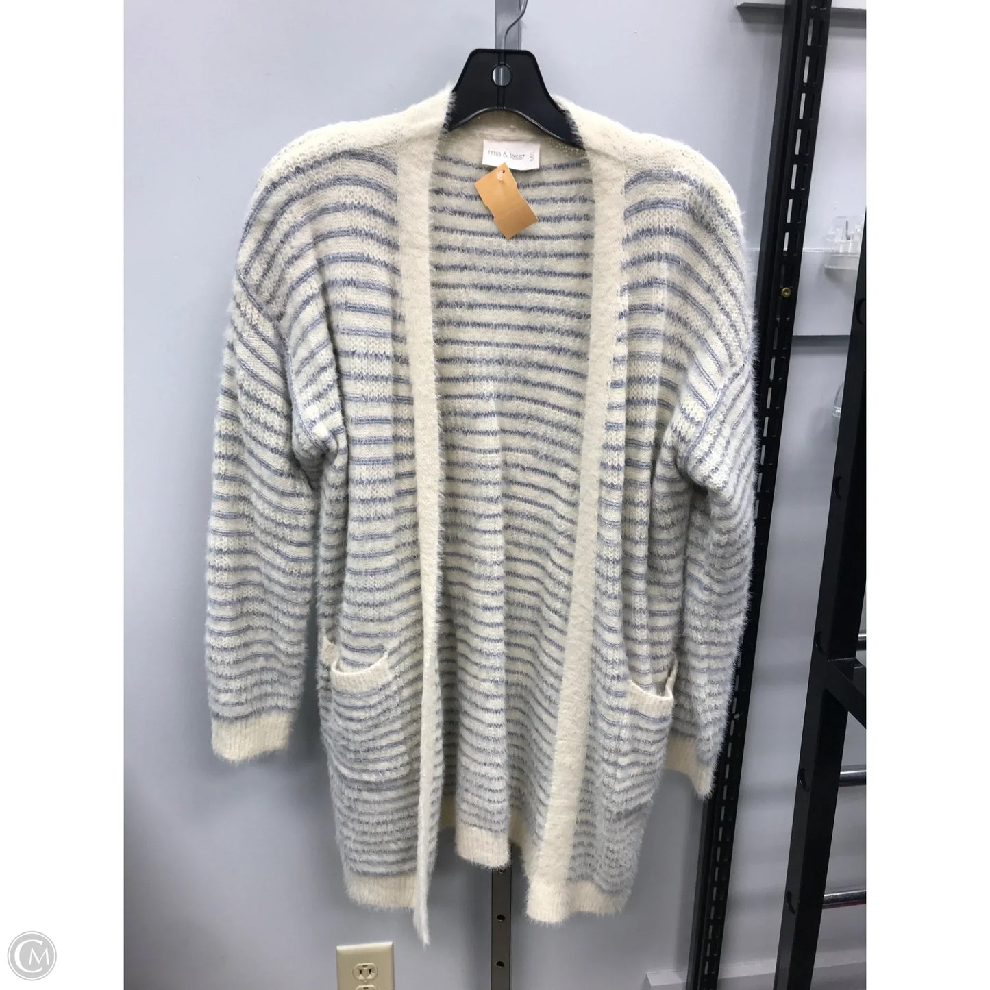 Sweater Cardigan By Cmc In Blue & Cream, Size: M