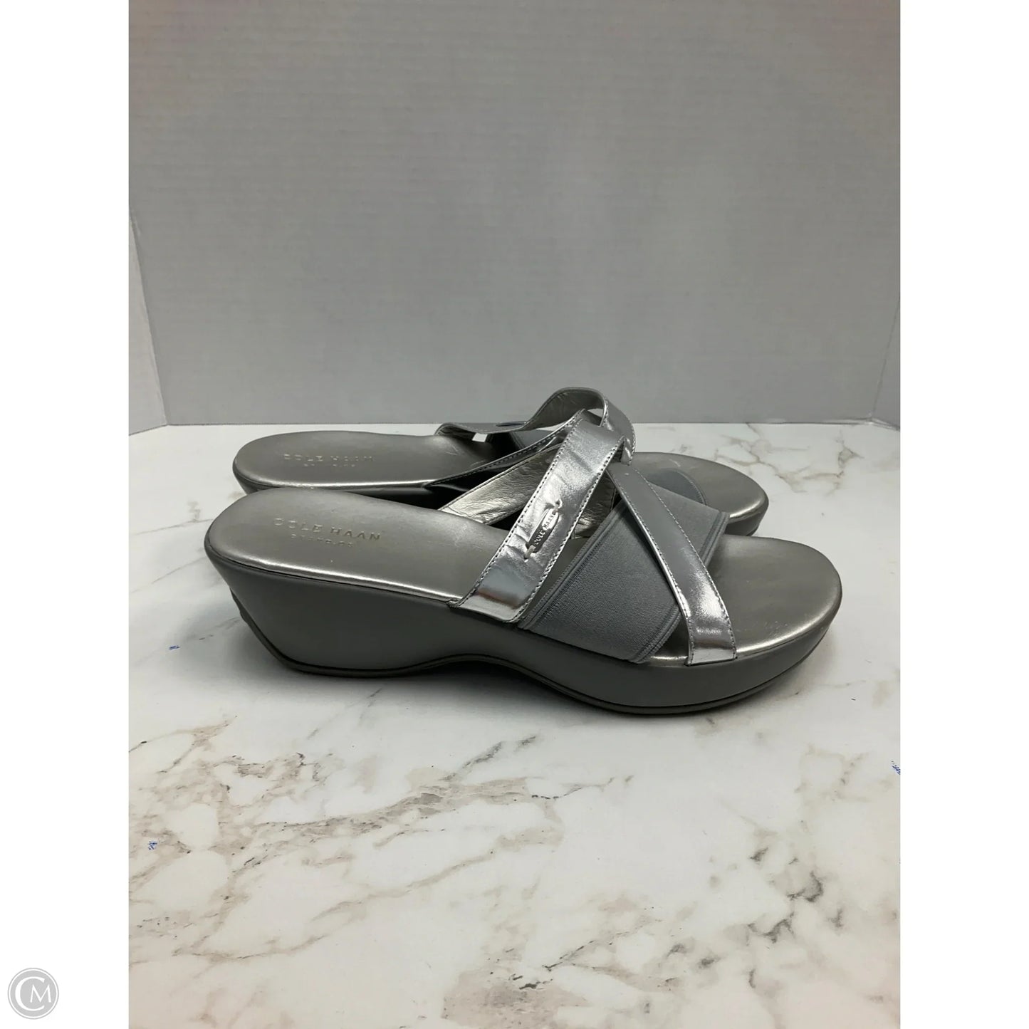 Sandals Heels Wedge By Cole-haan In Silver, Size: 8.5