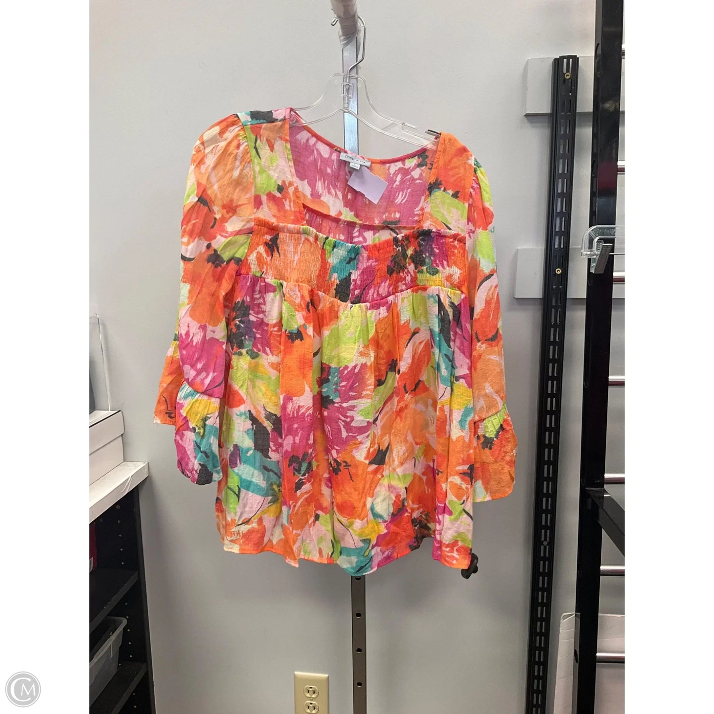Top 3/4 Sleeve By Cmc In Floral Print, Size: L