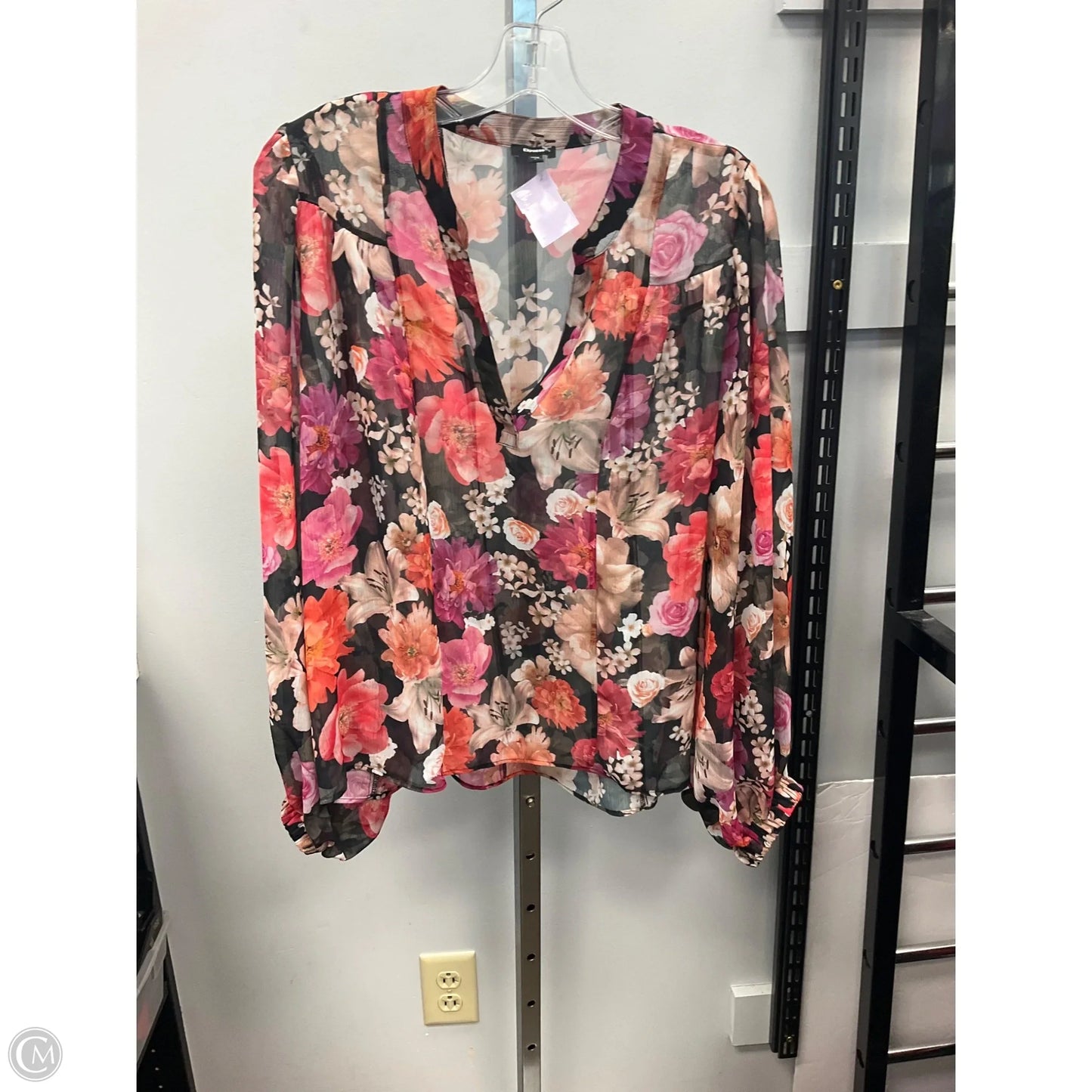 Top Long Sleeve By Express In Floral Print, Size: L
