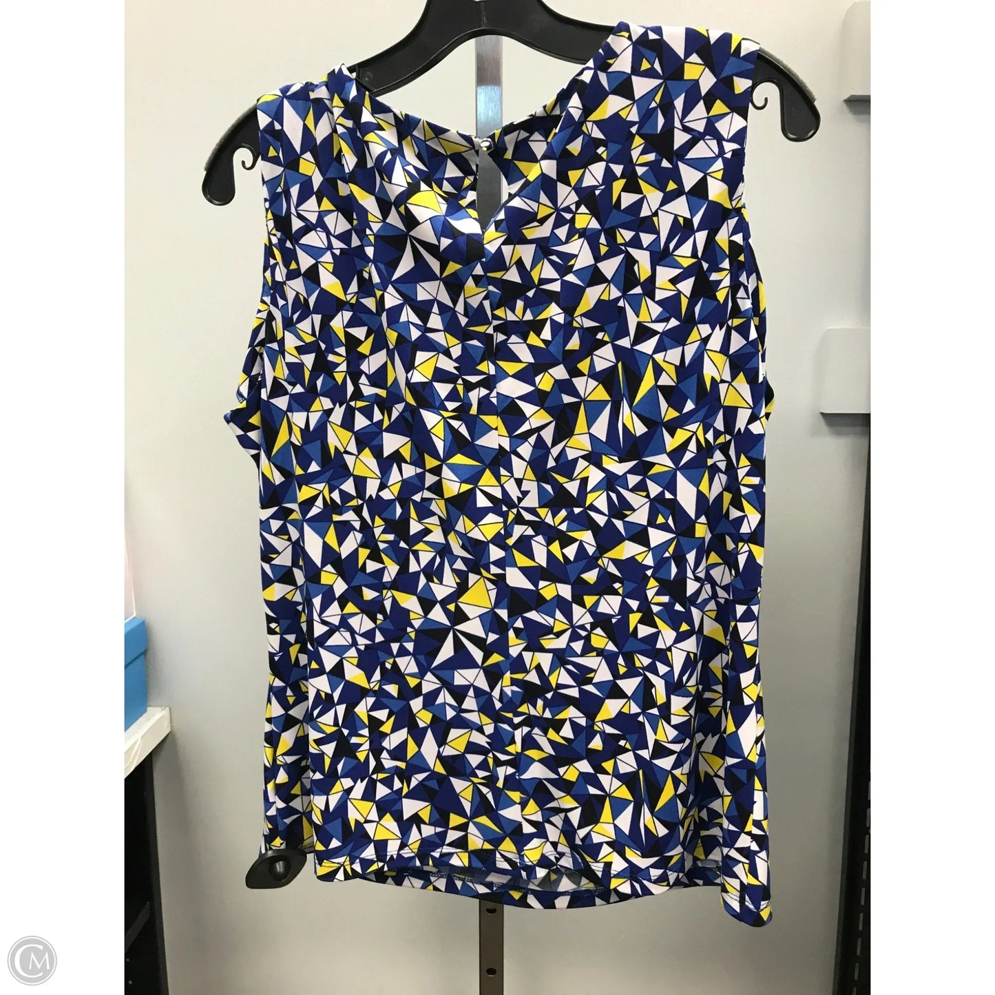 Top Sleeveless By Calvin Klein In Blue & Yellow, Size: L