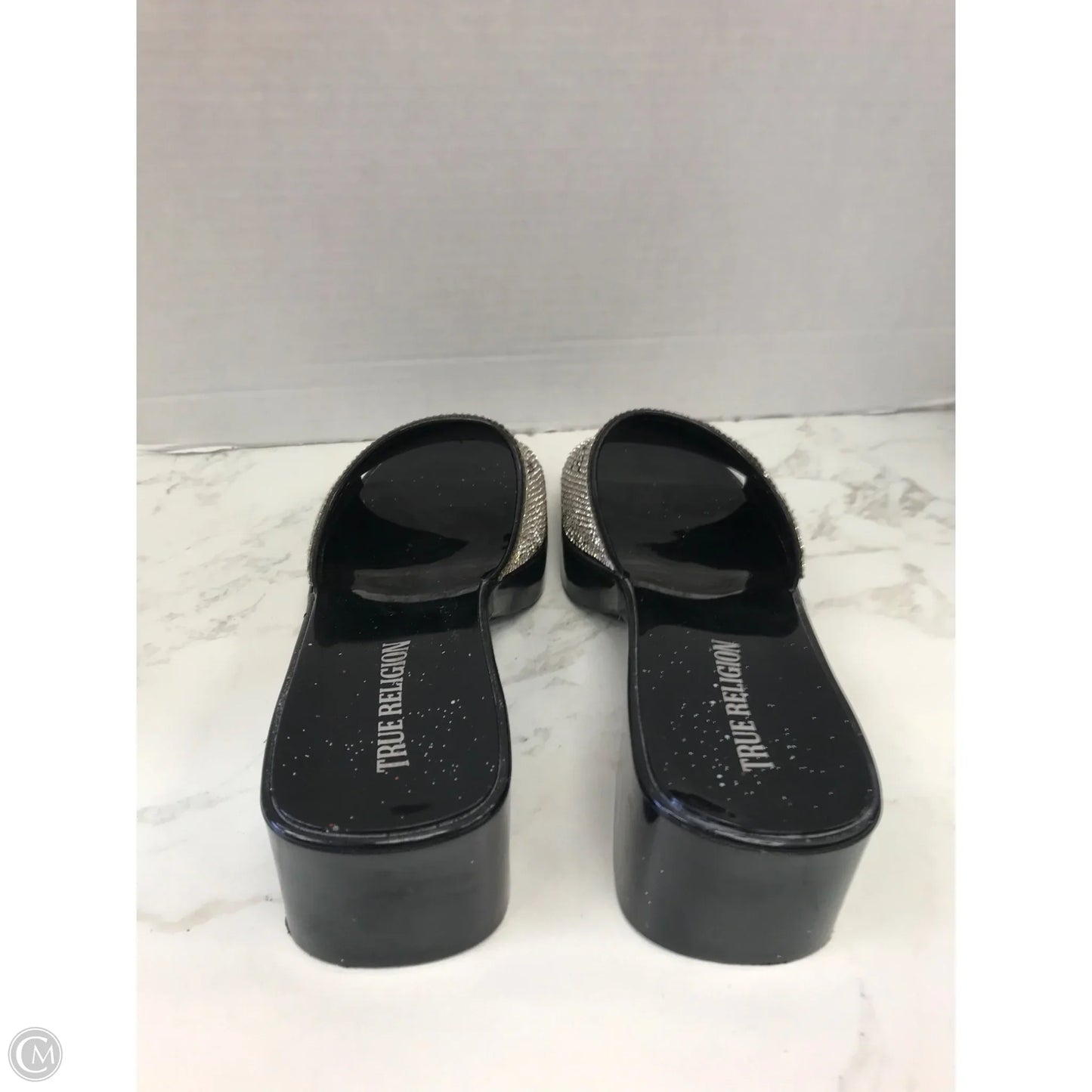 Sandals Heels Block By True Religion In Black & Silver, Size: 9