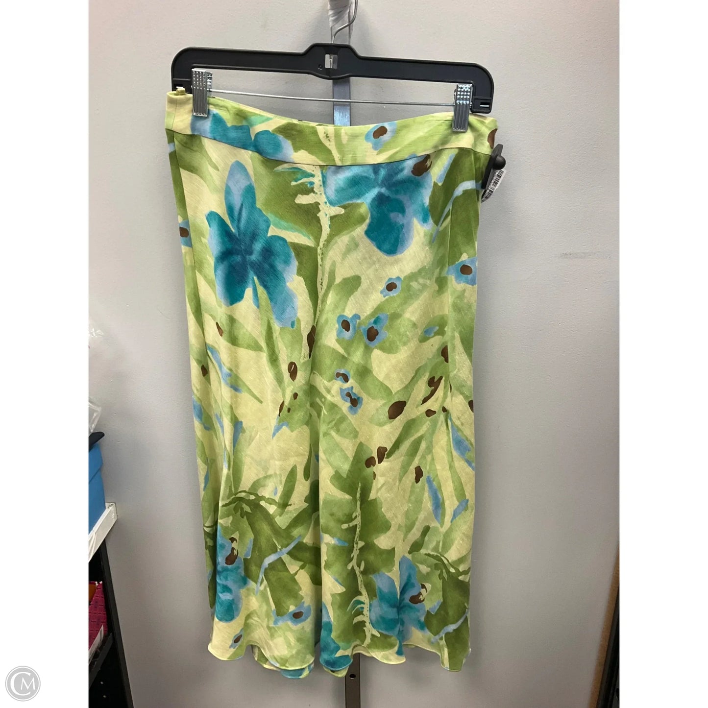 Skirt Midi By Valerie Stevens In Green & Yellow, Size: 8